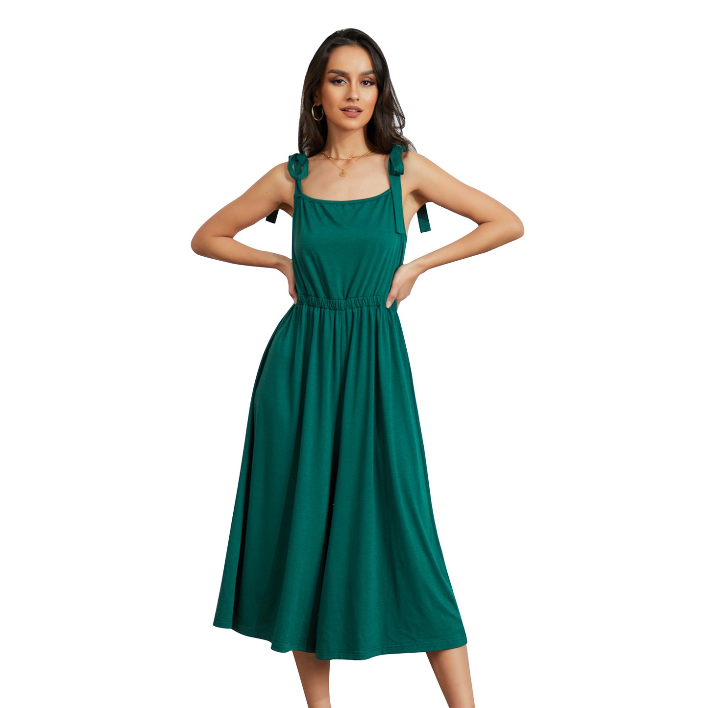Byinns Women’s Square Neck Sleeveless Strappy Long Romper Tie Shoulder Wide Leg High Waist Knit Jumpsuit Playsuit