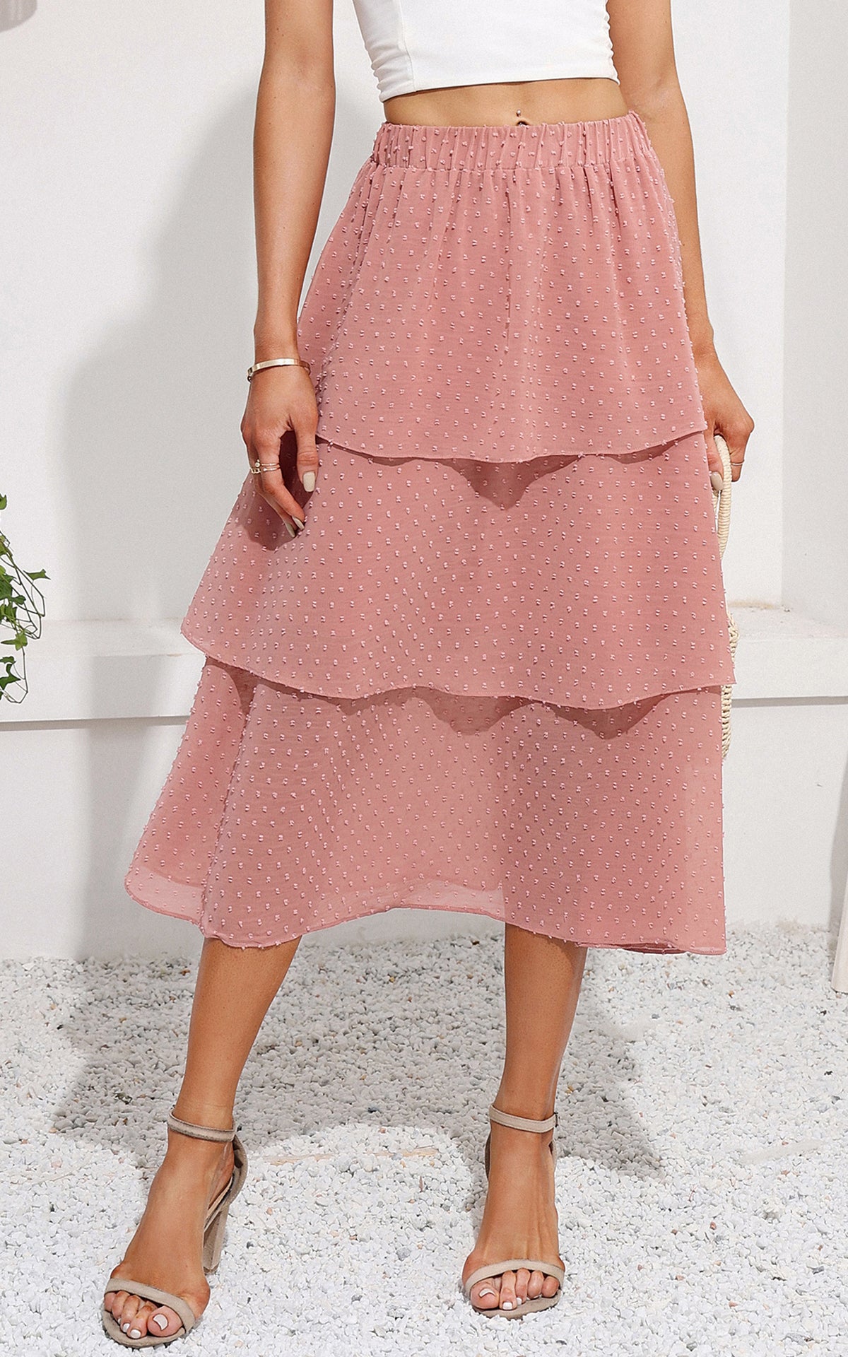 Layered A-Line Ruffle Flowy Swiss Dot Trendy Skirts