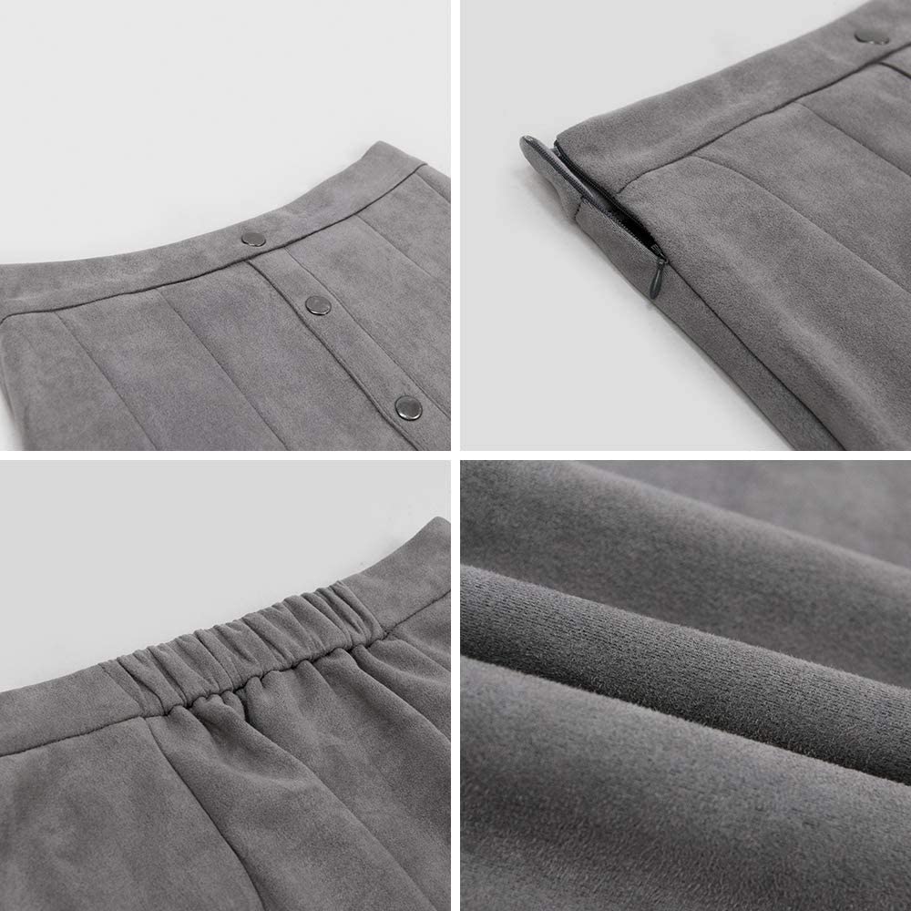 Exlura Womens Faux Suede High Waist Pleated Short Skirt Elastic Button Front Skater Mini Skirt
