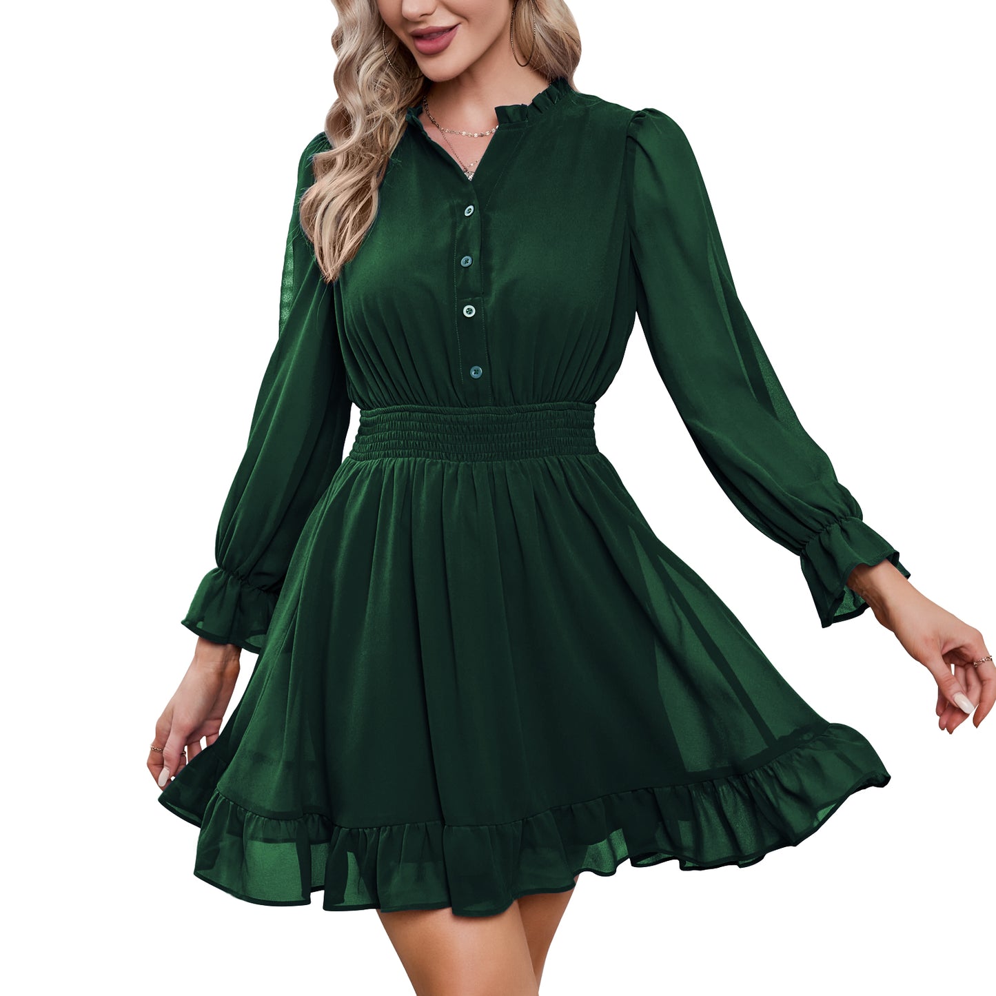 EXLURA Women's Wrap Bodycon Mini Dress Drawstring V Neck Long Lantern Sleeve Ruched Knit Sexy Bandage Cocktail Party Dresses