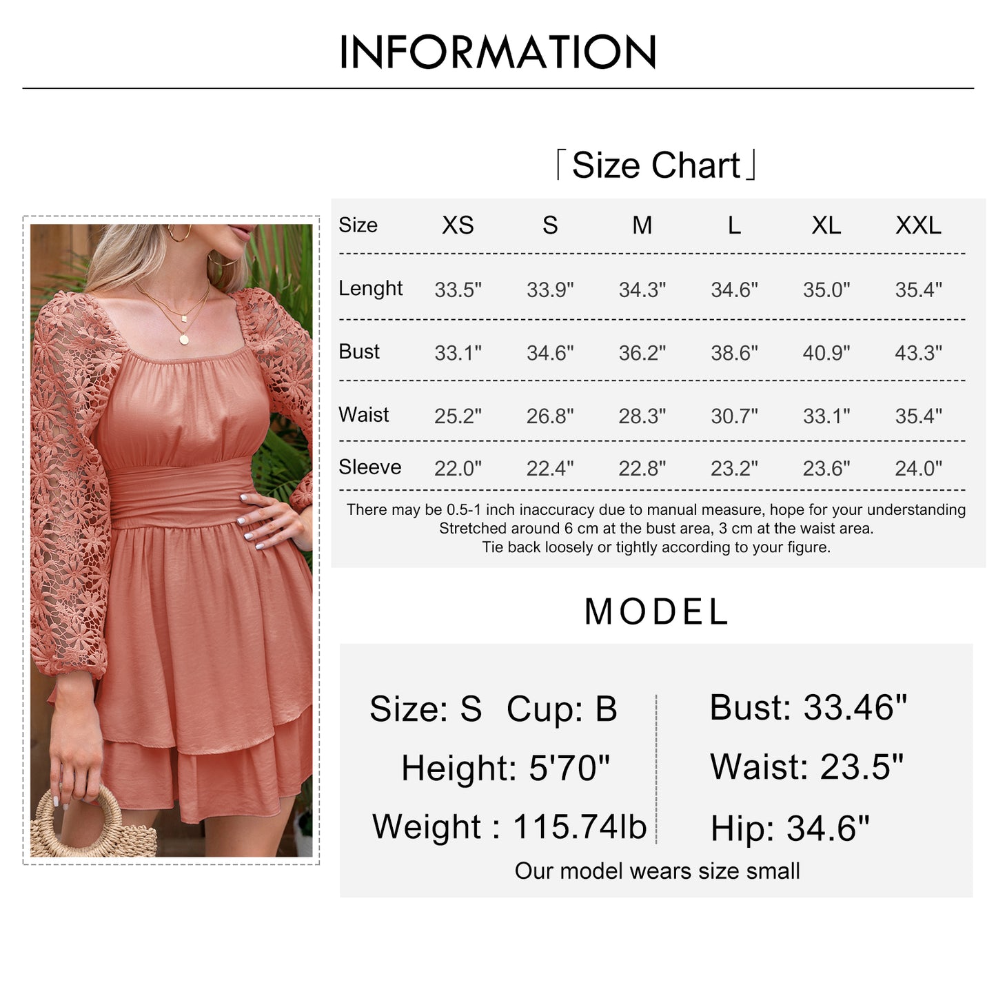 KRDR302EXLURA Women’s Lace Long Puff Sleeve Mini Dress Square Neck Backless Short Swing Party Dress Tie Back Bridesmaid Wedding Guest Dresses