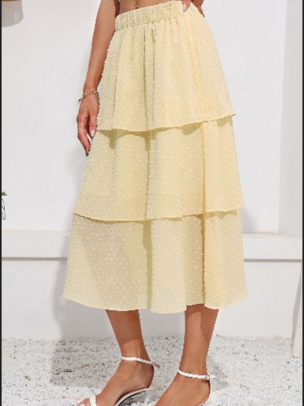 Layered A-Line Ruffle Flowy Swiss Dot Trendy Skirts