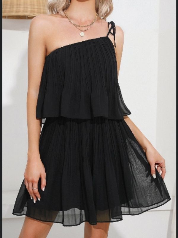 Summer Mini Sundress - One Shoulder Spaghetti Strap Tiered