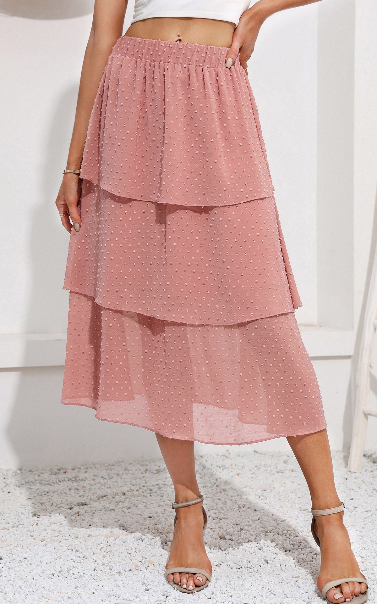 Layered A-Line Ruffle Flowy Swiss Dot Trendy Skirts