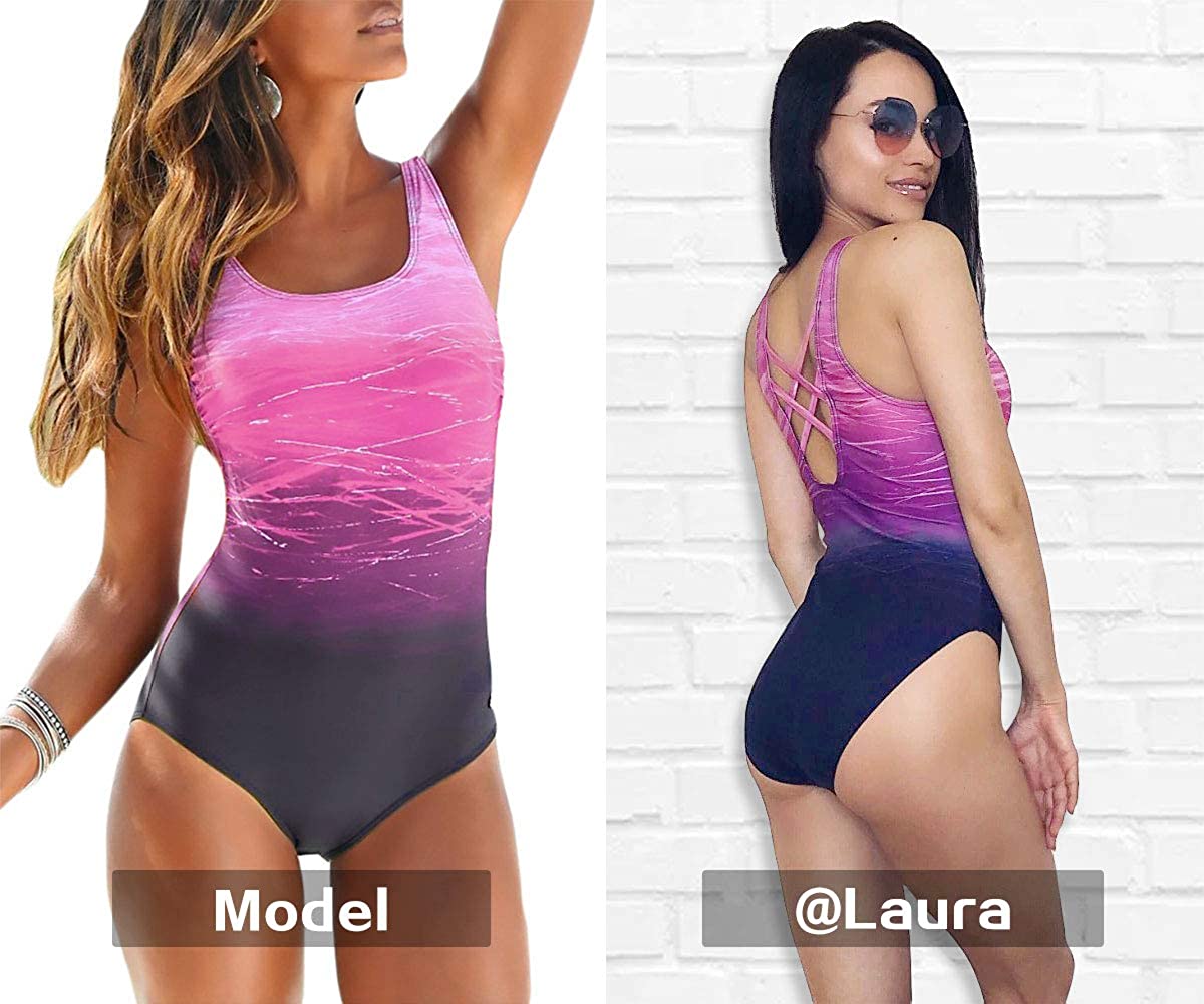 Exlura Women's Crisscross One Piece Swimsuit Athletic Training Swimwear Vintage Bathing Suit