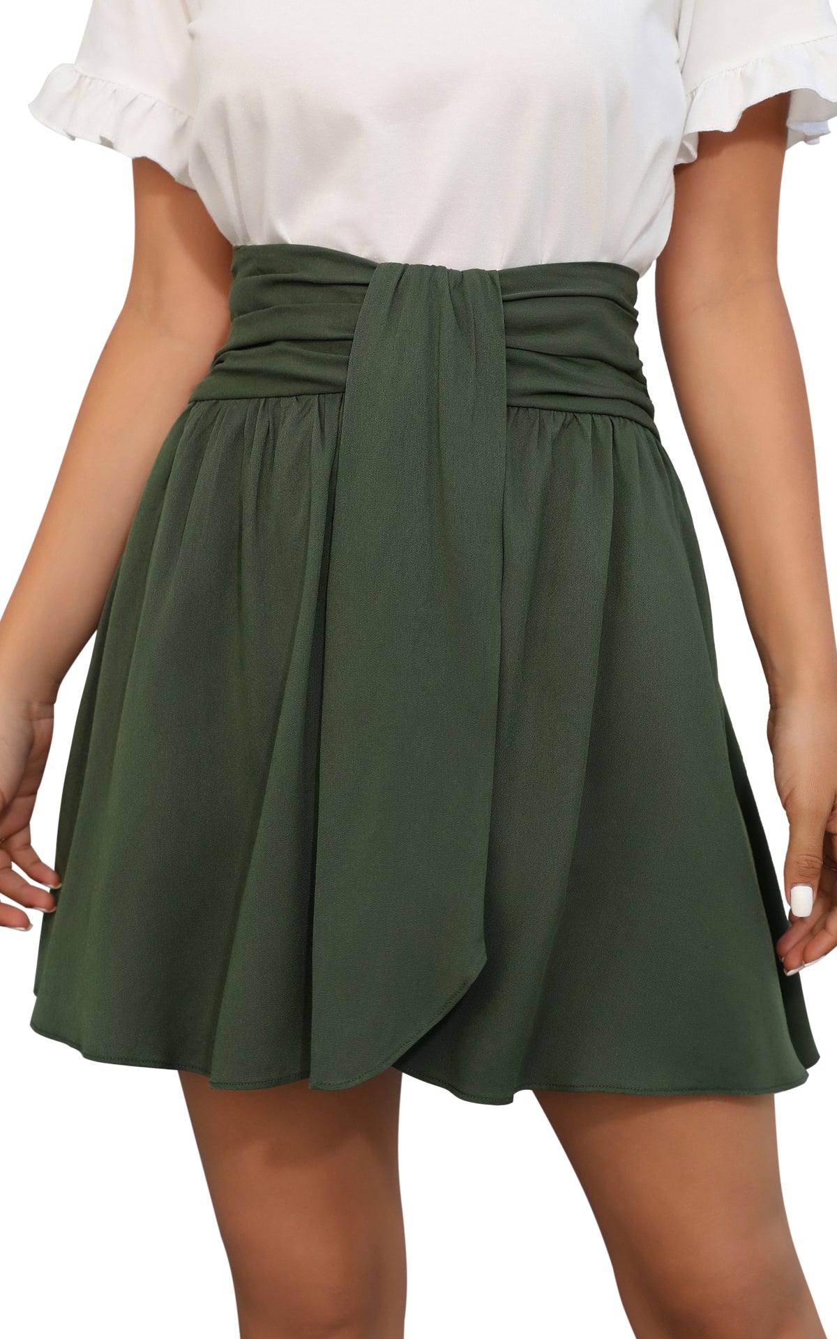 Front waist horizontal pleated half skirt
