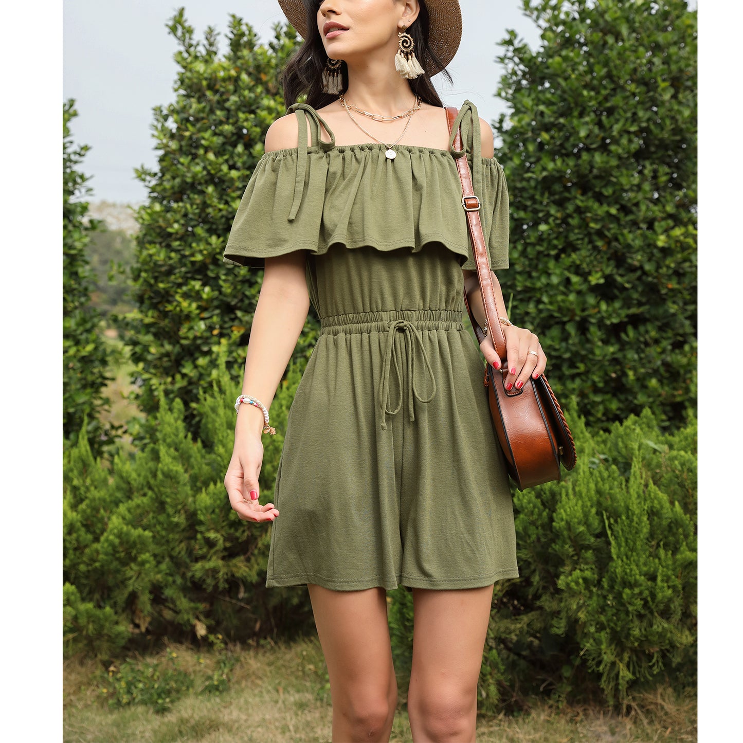 Exlura Women’s Sexy Sleeveless Short Jumpsuit Off Shoulder Tie Waist Strappy Wide Leg Ruffle Romper Playsuit