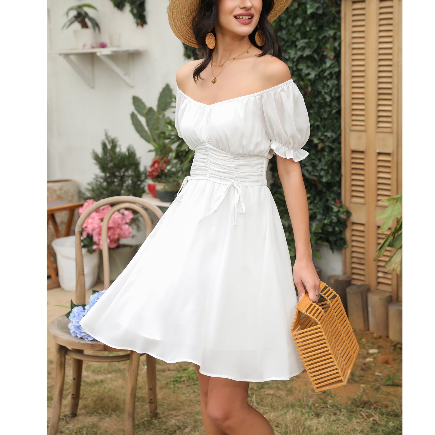 Ruched Ruffle Dress Off shoulder Sexy Summer Dress