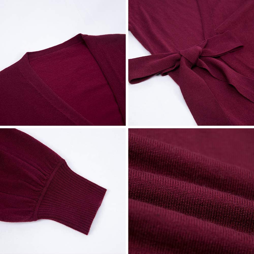 EXLURA Womens Knit Sweater Dress Casual Solid Long Sleeve Wrap Maxi Dresses with Belt
