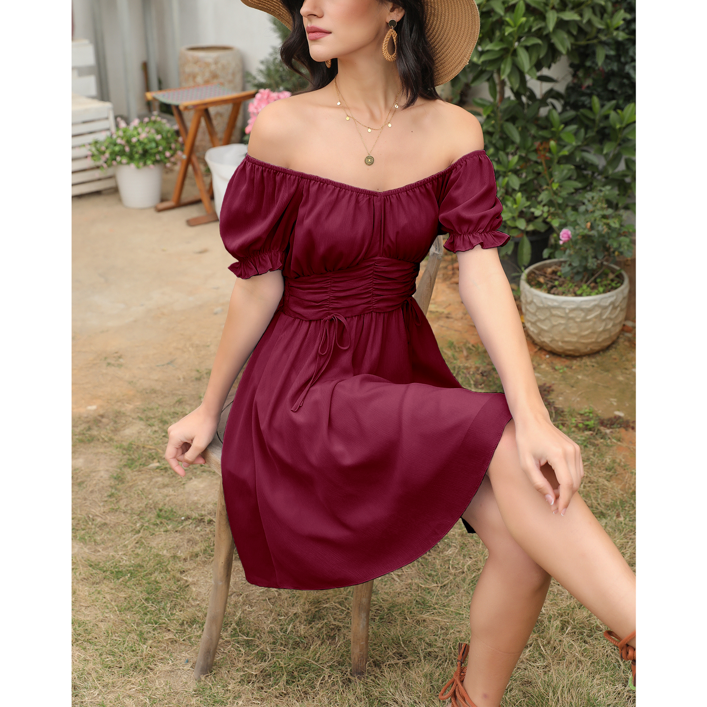 Ruched Ruffle Dress Off shoulder Sexy Summer Dress