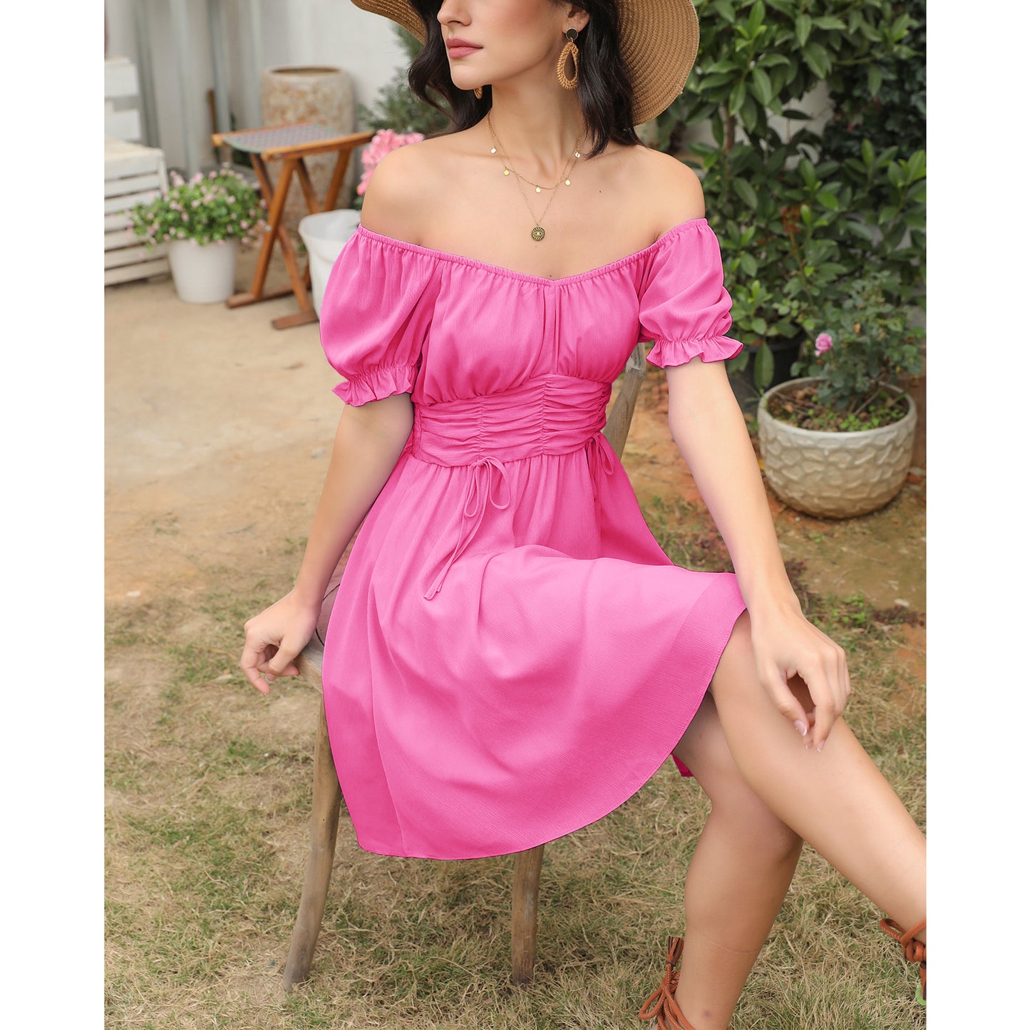 Ruched Ruffle Dress Off shoulder Sexy Summer Dress