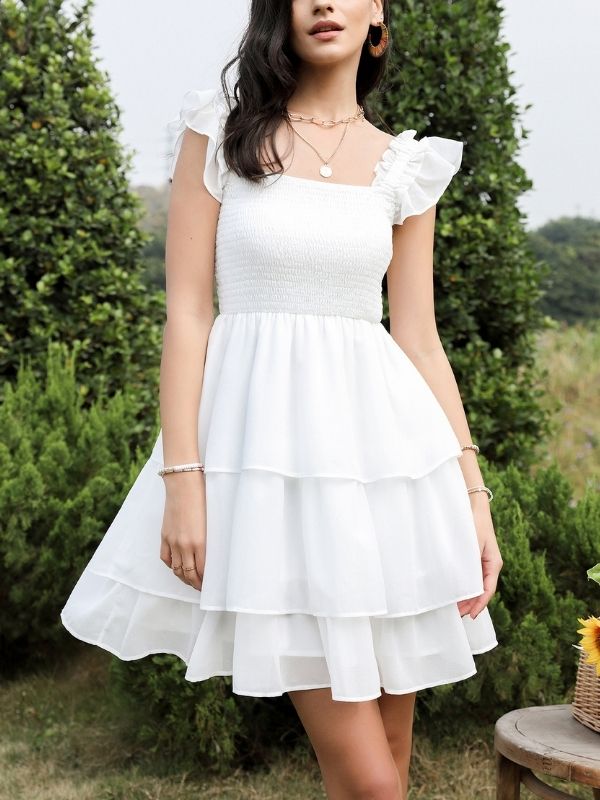 High Waist Sleeveless Ruffle Dress Backless Square Mini Summer Dress