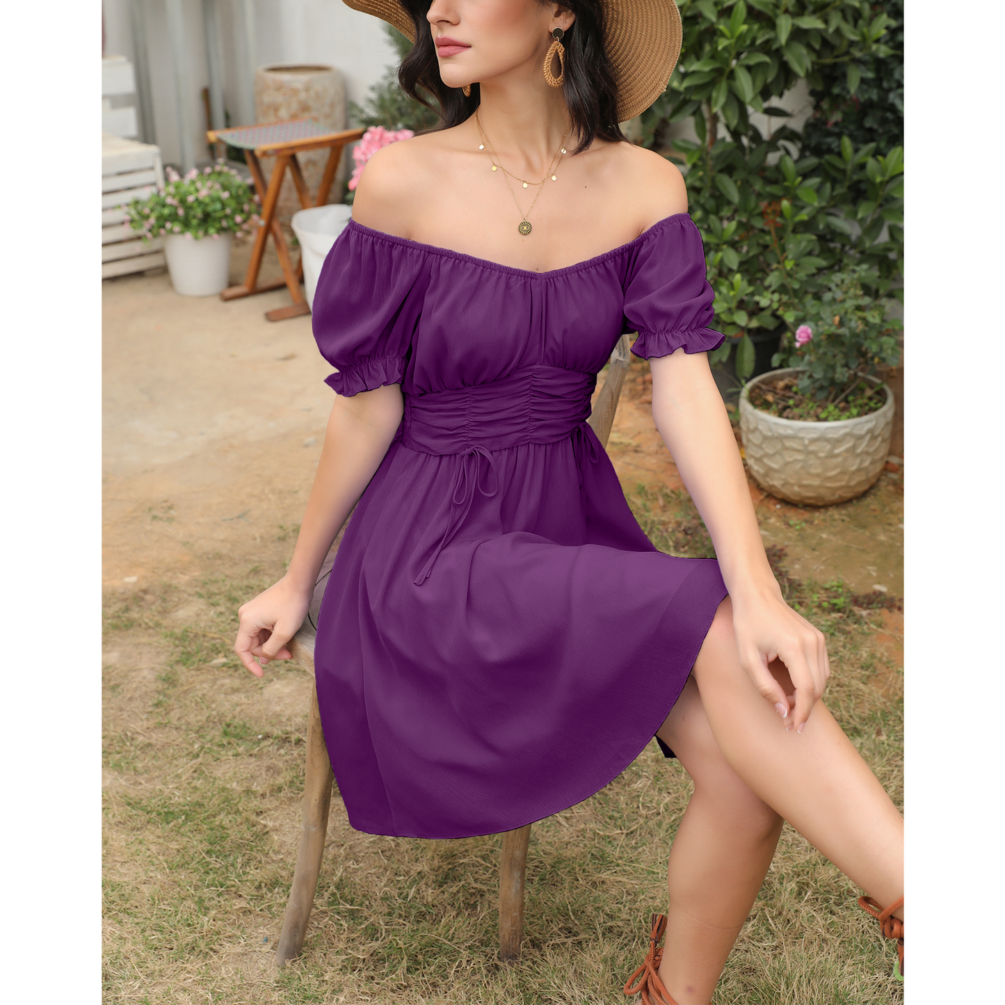 Ruched Ruffle Dress Off shoulder Sexy Summer Dress