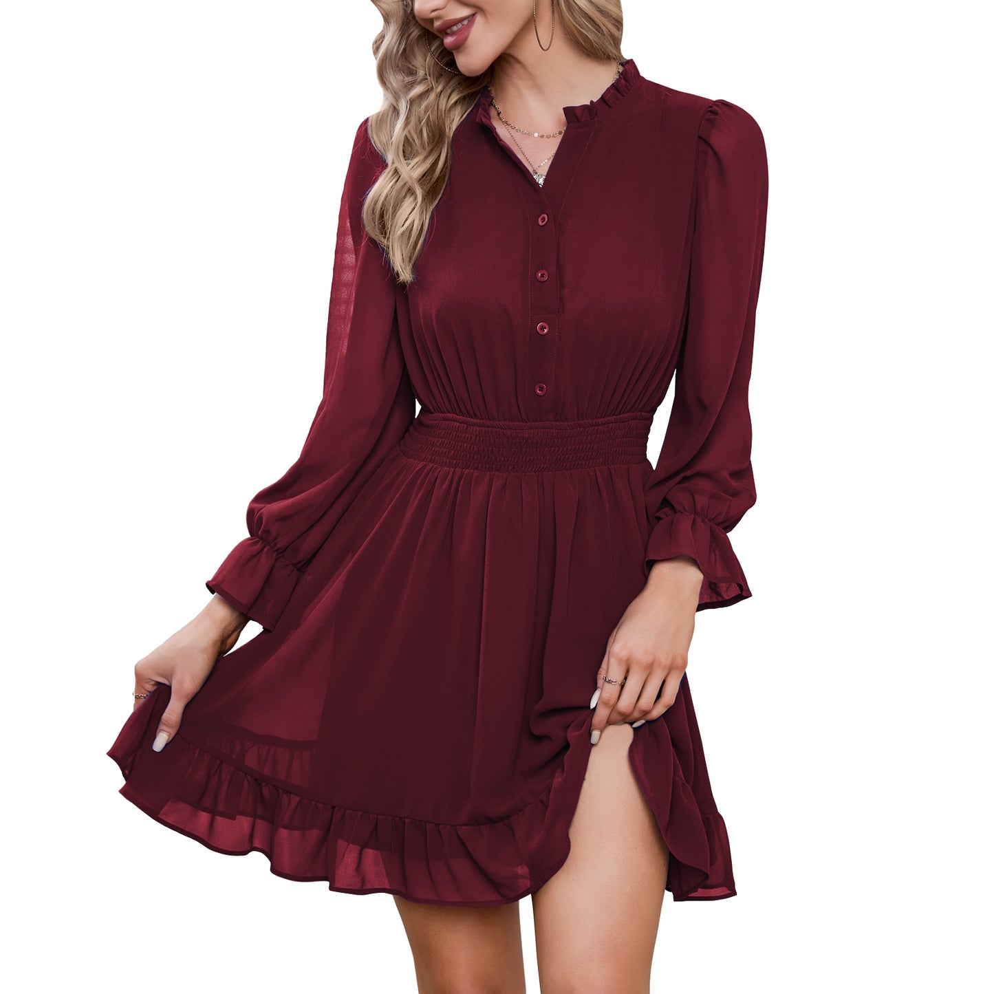 EXLURA Women's Wrap Bodycon Mini Dress Drawstring V Neck Long Lantern Sleeve Ruched Knit Sexy Bandage Cocktail Party Dresses