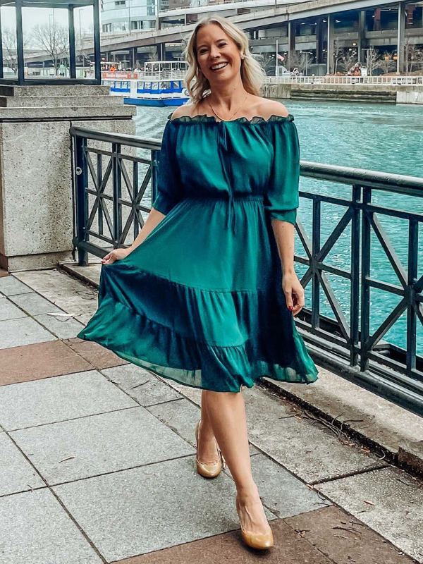Flowy midi dress with sleeves hotsell