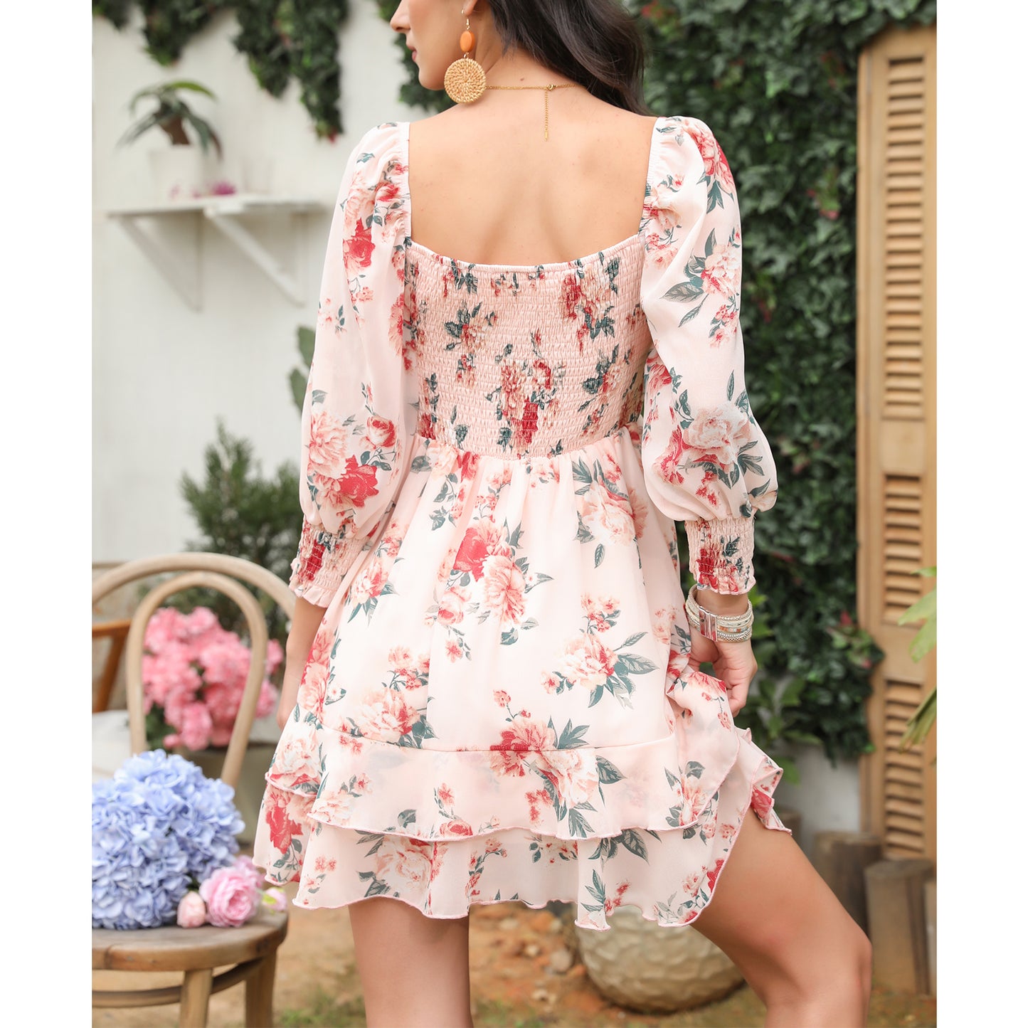 Tiered Square Neck Off Shoulder Smocked Skater  Sundress