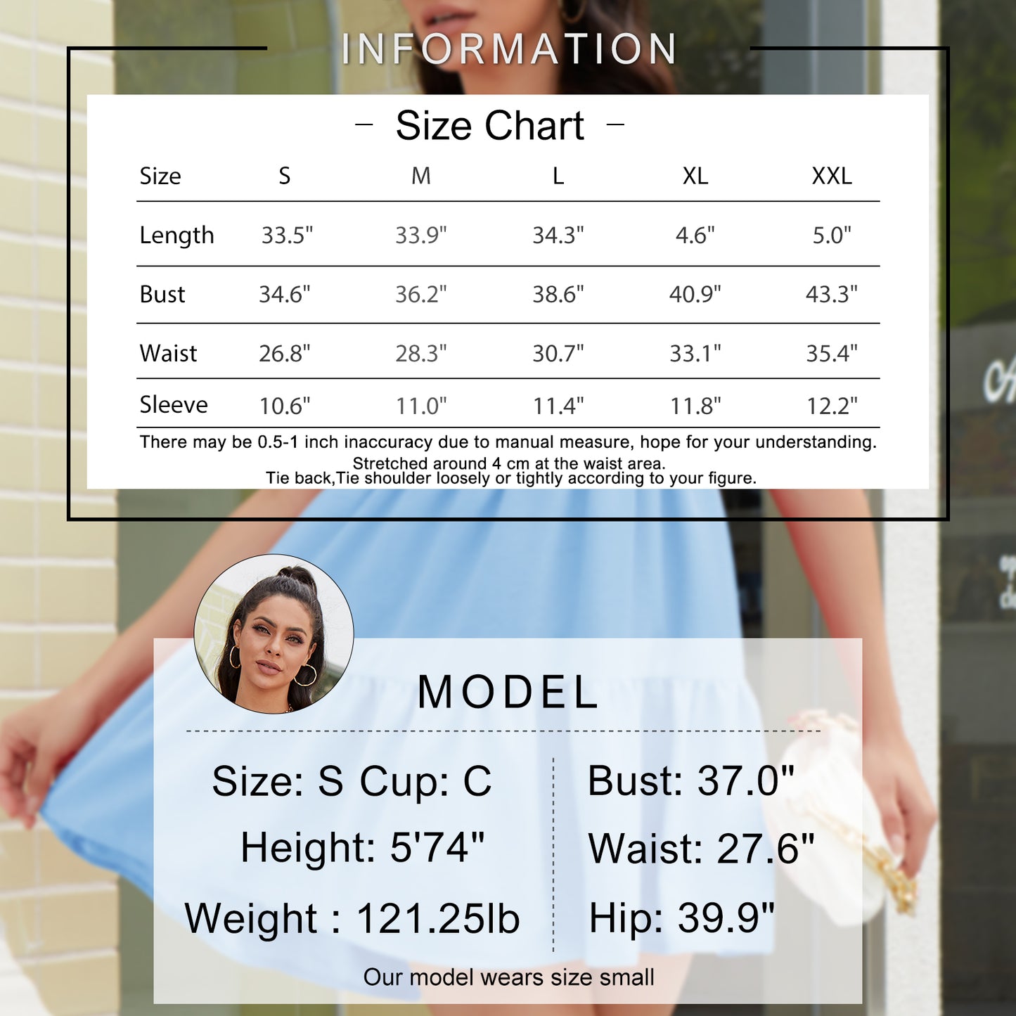 Exlura Women’s Round Neck Dress Backless Puff Short Sleeve Tie Back Ruffle Tiered Cut Out Mini Babydoll Dress