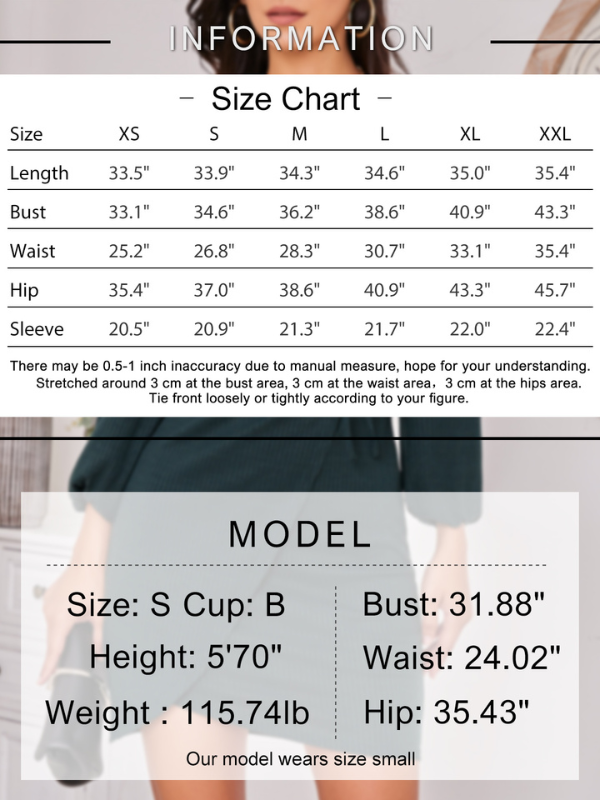 EXLURA Women's Wrap Bodycon Mini Dress Drawstring V Neck Long Lantern Sleeve Ruched Knit Sexy Bandage Cocktail Party Dresses