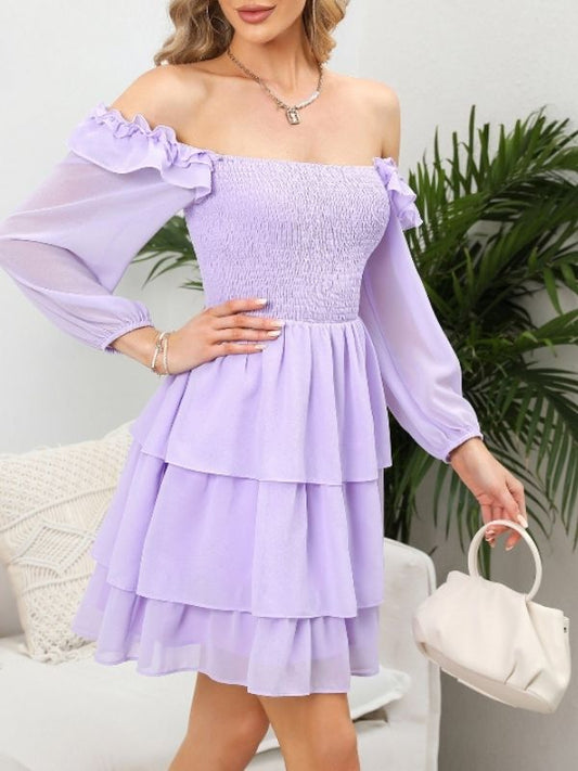 Mini Dress Square Neck Long Puff Sleeve Casual