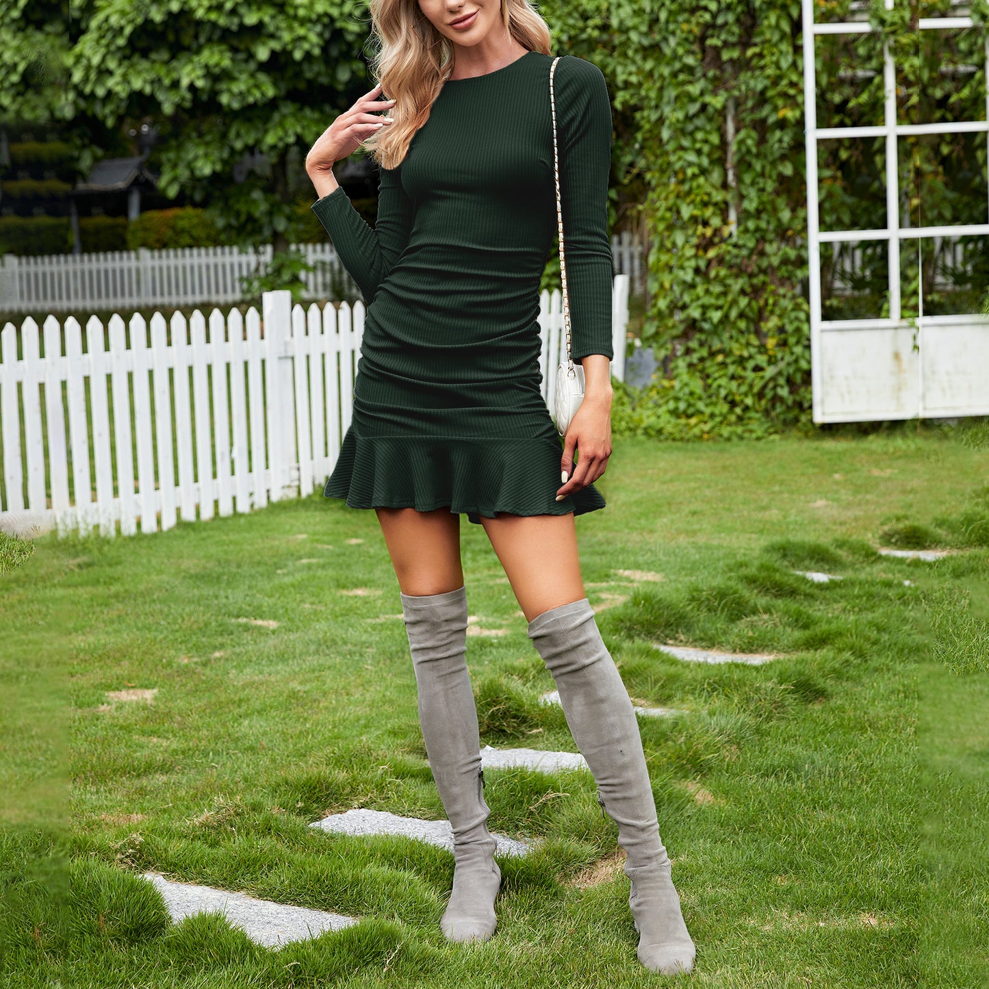 Sexy Mini Dress Knit Long Sleeve Short Ruffle Bodycon Dress Club Date Night Dresses