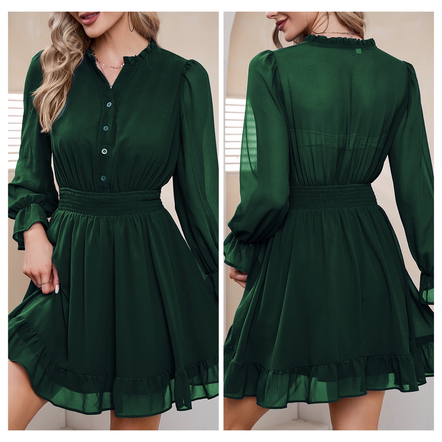 EXLURA Women's Wrap Bodycon Mini Dress Drawstring V Neck Long Lantern Sleeve Ruched Knit Sexy Bandage Cocktail Party Dresses