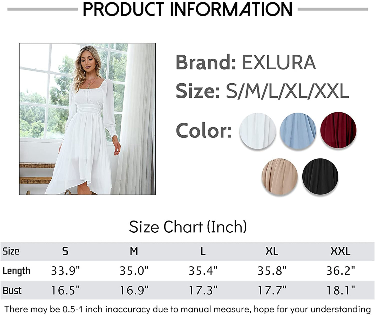 EXLURA Women's Tie Back Asymmetrical Hem Off Shoulder A-line Dresses Long Lantern Sleeve Ruffle Midi Dress