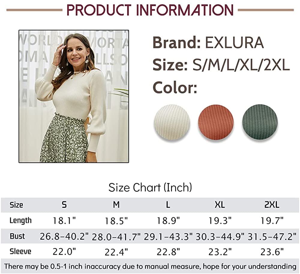 EXLURA Women's Lantern Sleeve Sweater Backless Round Neck Tie Back Knot Lightweight Tops