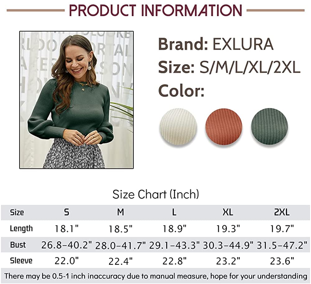 EXLURA Women's Lantern Sleeve Sweater Backless Round Neck Tie Back Knot Lightweight Tops