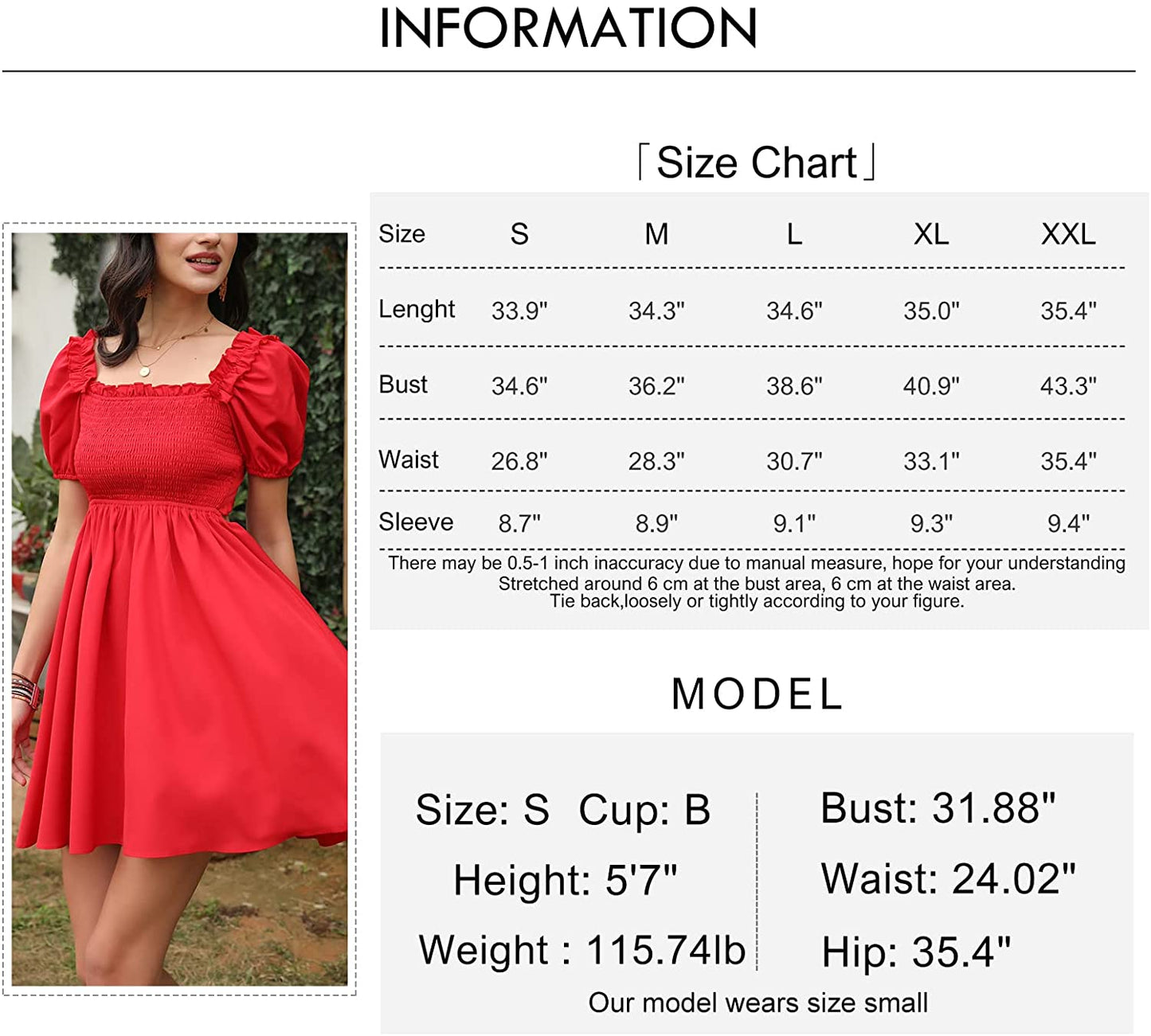 Byinns Womens Square Neck Tie Back Ruffle Off Shoulder Dress Summer Smocked A-Line Flowy Casual Mini Dress