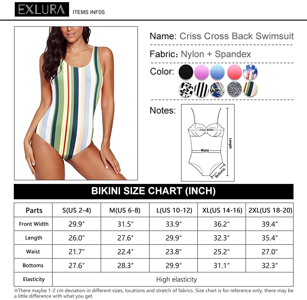 Exlura Women's Crisscross One Piece Swimsuit Athletic Training Swimwear Vintage Bathing Suit