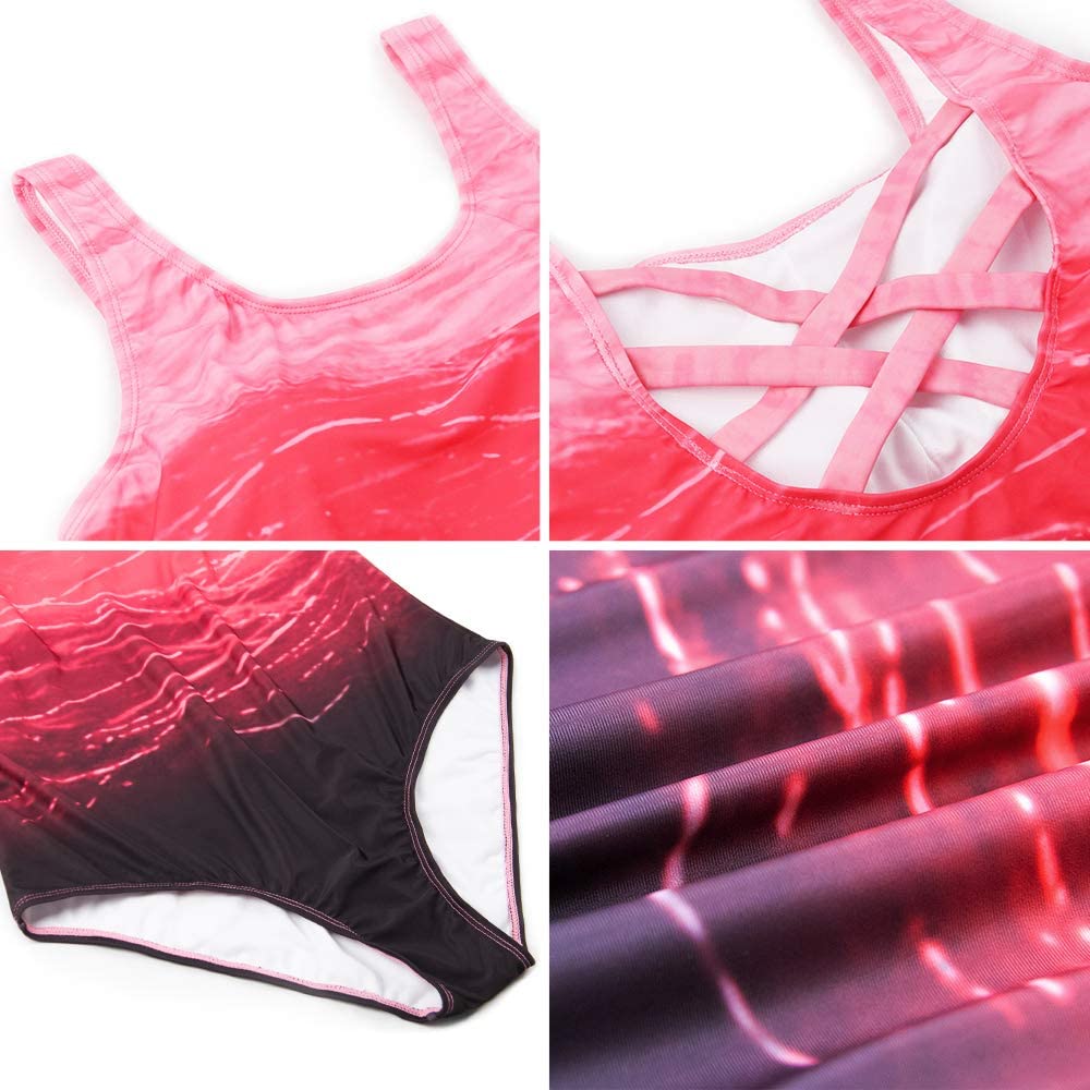 Exlura Women's Crisscross One Piece Swimsuit Athletic Training Swimwear Vintage Bathing Suit