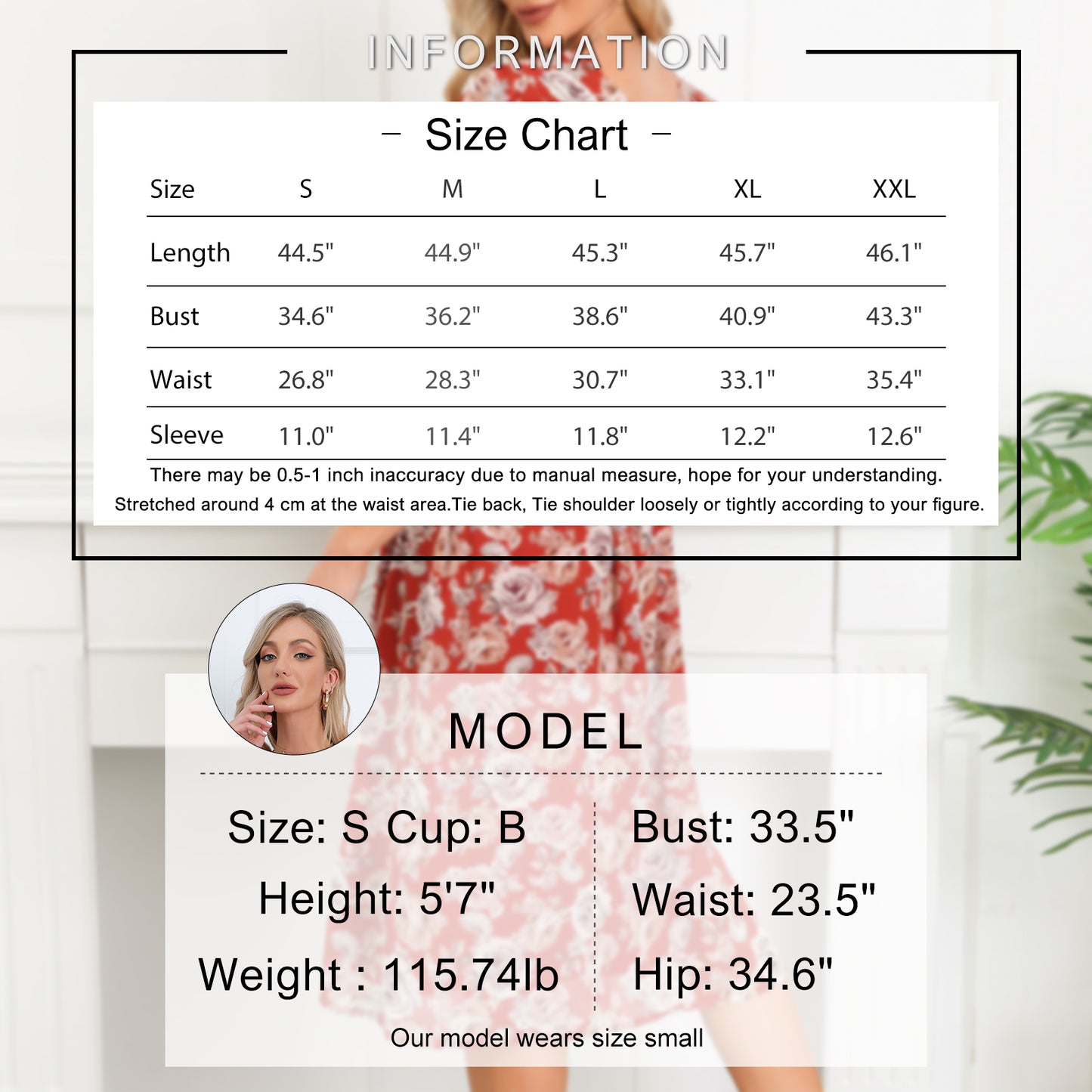 EXLURA Women’s V Neck Dress Short Puff Sleeve High Waist A-Line Backless Tie Back Floral Vintage Midi Dress