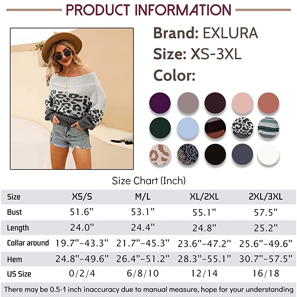 EXLURA Women's 024 New Off Shoulder Sweater Batwing Sleeve Loose Oversized Pullover Knit Jumper