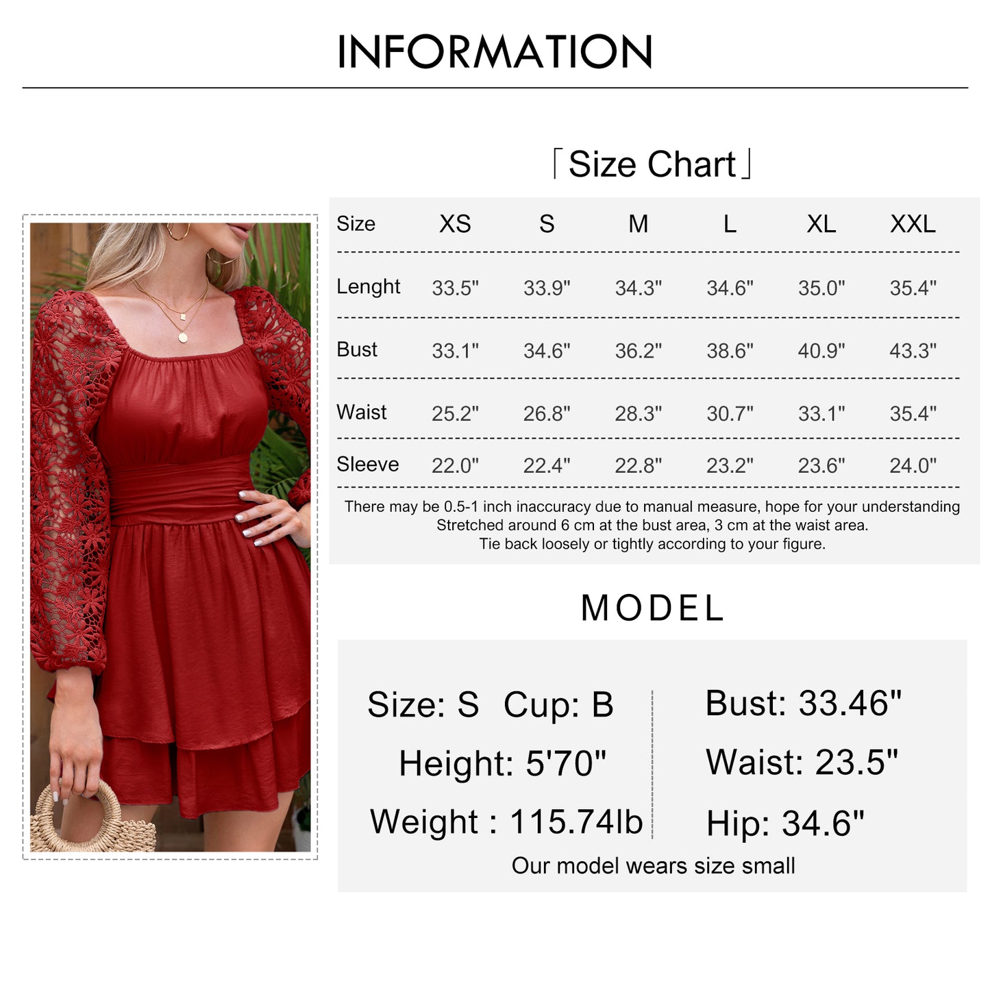 KRDR302EXLURA Women’s Lace Long Puff Sleeve Mini Dress Square Neck Backless Short Swing Party Dress Tie Back Bridesmaid Wedding Guest Dresses