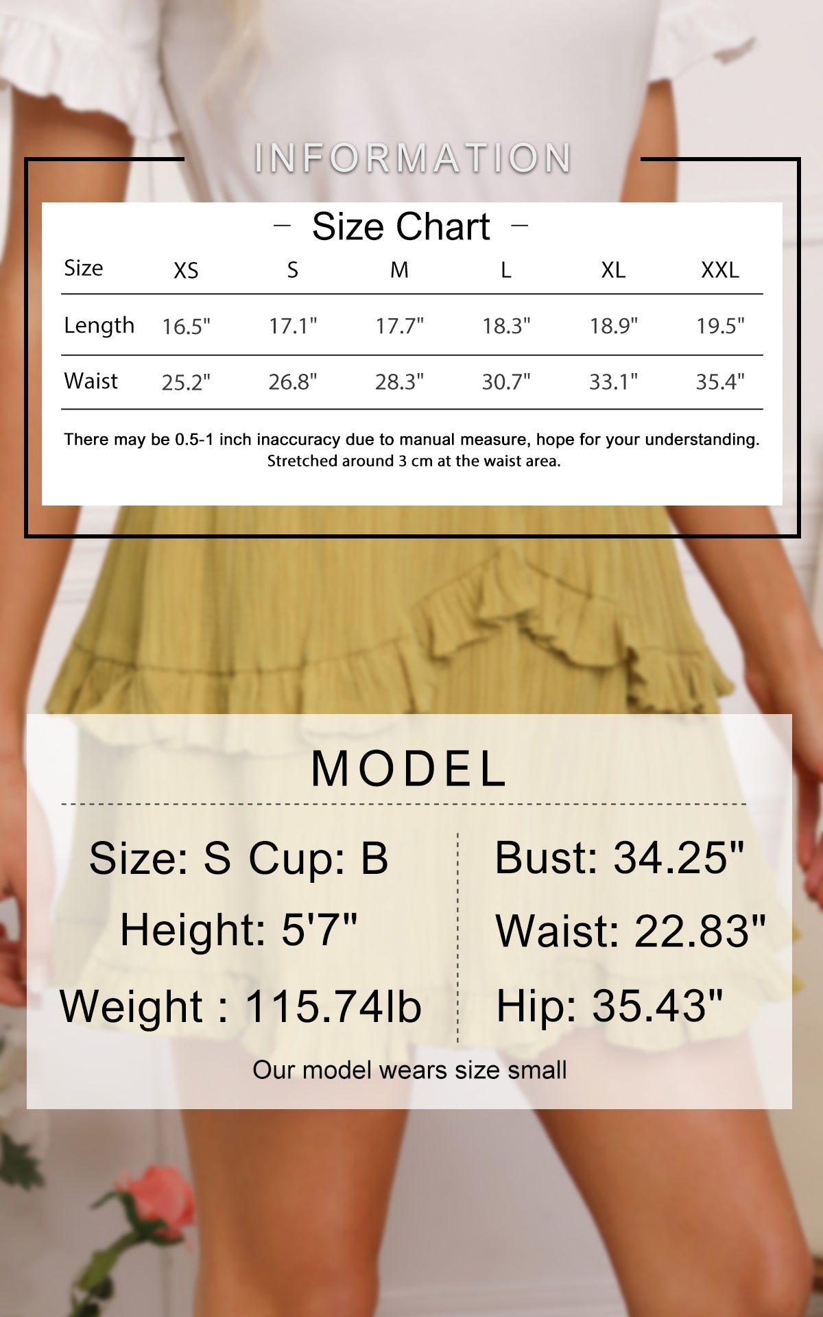 BYINNS Women’s Summer High Waisted Mini Skirt - A Line Smocked Waist Ruffle Flowy Skater Short Trendy Casual Vacation Skirts