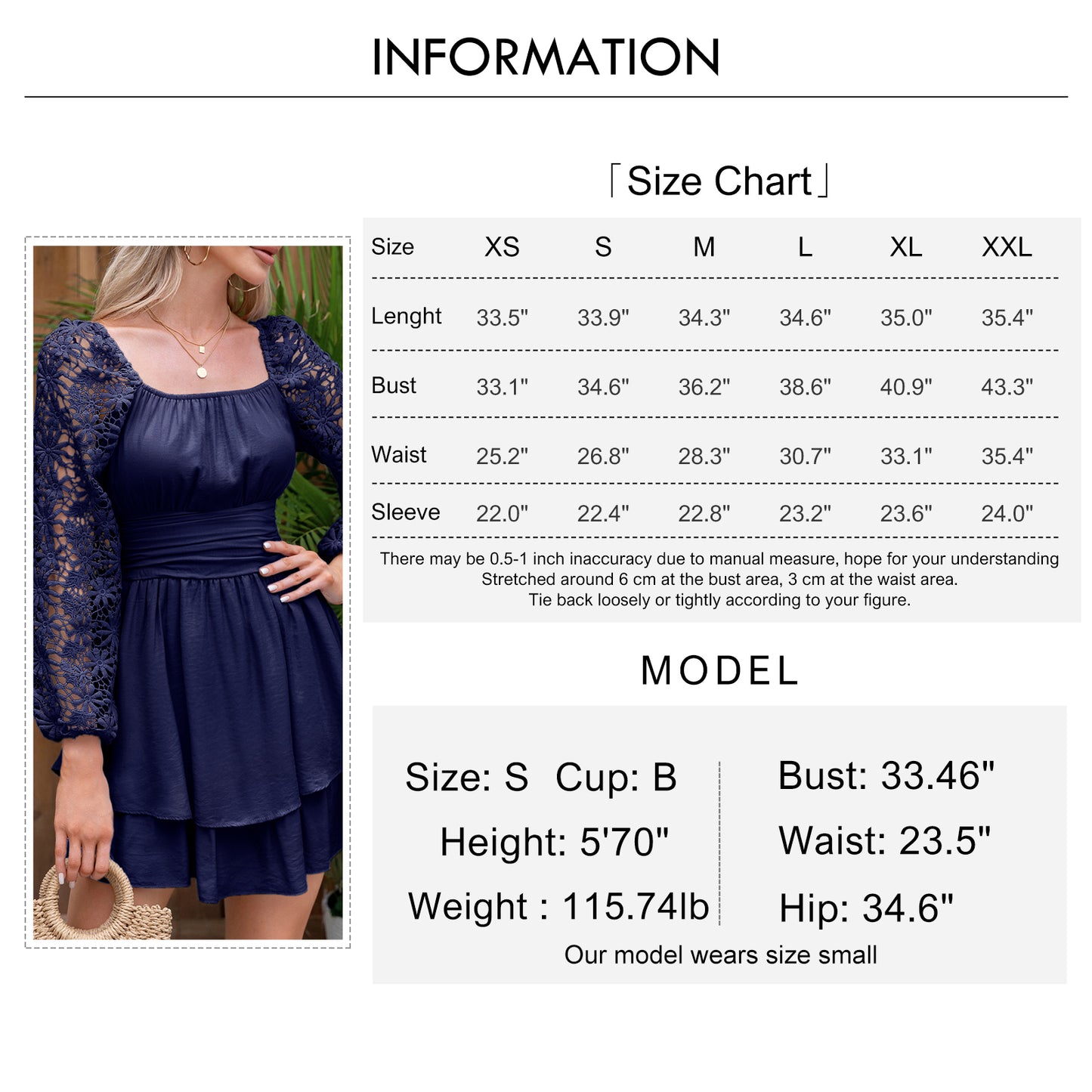 KRDR302EXLURA Women’s Lace Long Puff Sleeve Mini Dress Square Neck Backless Short Swing Party Dress Tie Back Bridesmaid Wedding Guest Dresses