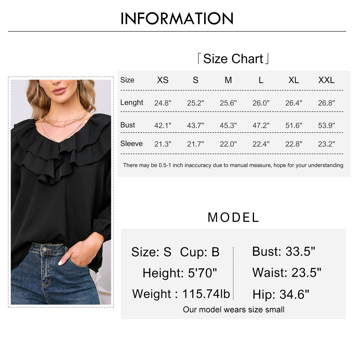 EXLURA Women’s Layered Ruffle Flowy Tops V Neck Long Puff Sleeve Blouses Shirts Casual Dressy Tops