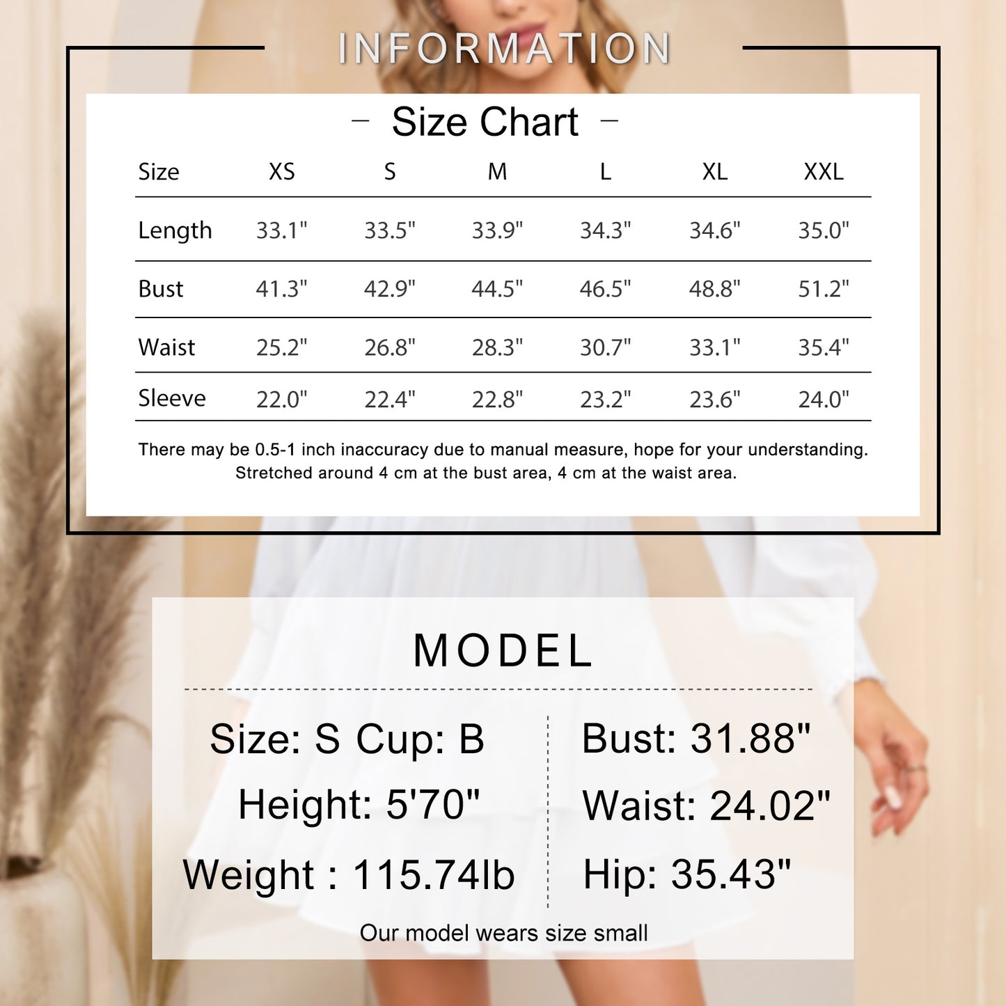 EXLURA Women’s Ruffle Mini Dress Asymmetrical Long Puff Sleeve Round Neck Smocked Dress Flowy Cocktail Wedding Guest Dress