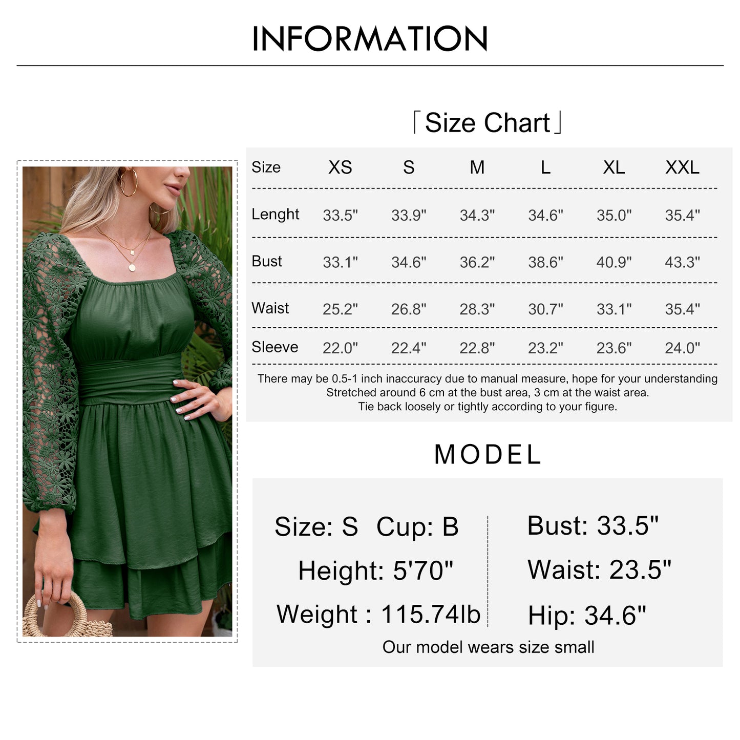KRDR302EXLURA Women’s Lace Long Puff Sleeve Mini Dress Square Neck Backless Short Swing Party Dress Tie Back Bridesmaid Wedding Guest Dresses