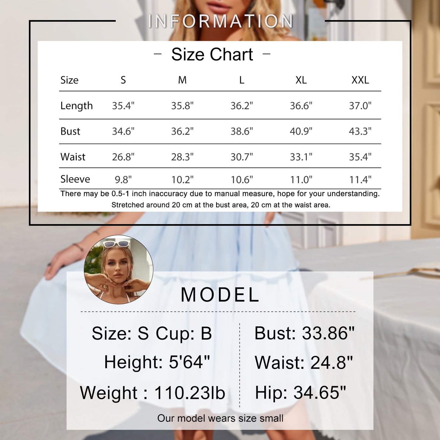 Exlura Women’s Off Shoulder Ruffle Short Dress Flowy Tiered Smocked 3/4 Puff Sleeve High Waist Casual Mini Dress