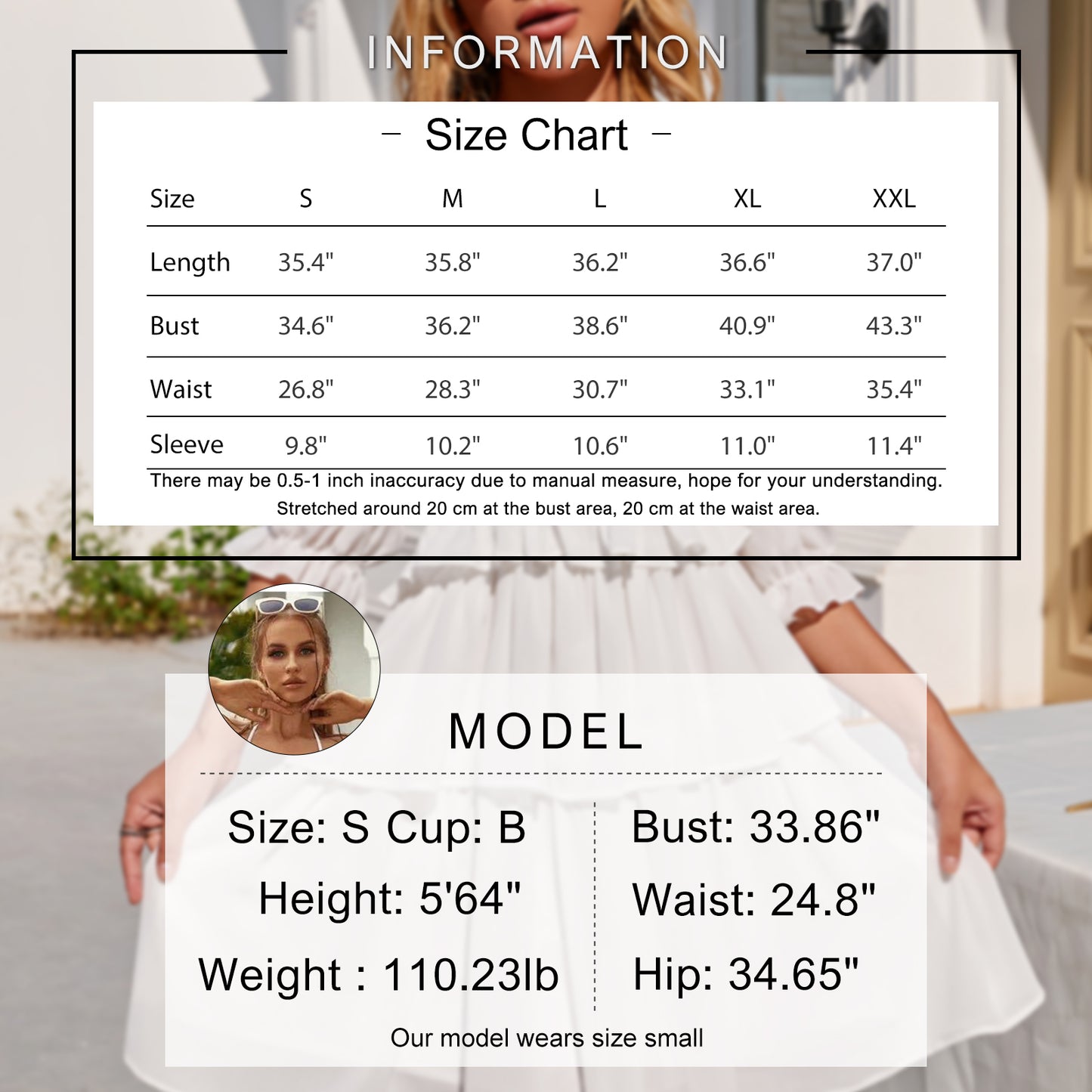 Exlura Women’s Off Shoulder Ruffle Short Dress Flowy Tiered Smocked 3/4 Puff Sleeve High Waist Casual Mini Dress