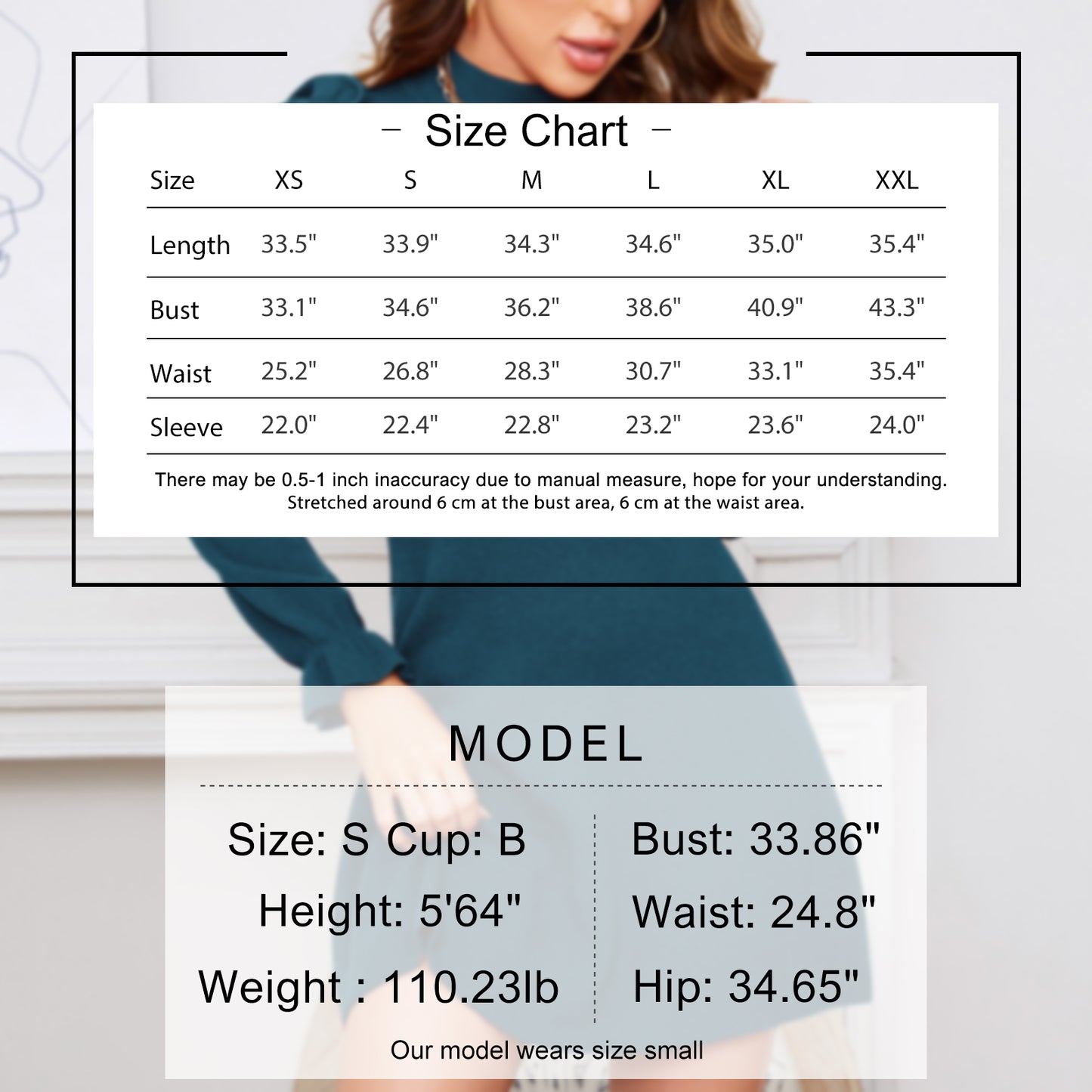 EXLURA Women’s Mock Neck Skater Pullover Sweater Dress Knit Fit and Flare Ruffle Long Puff Sleeve Dress Cocktail Party Swing Mini Dress