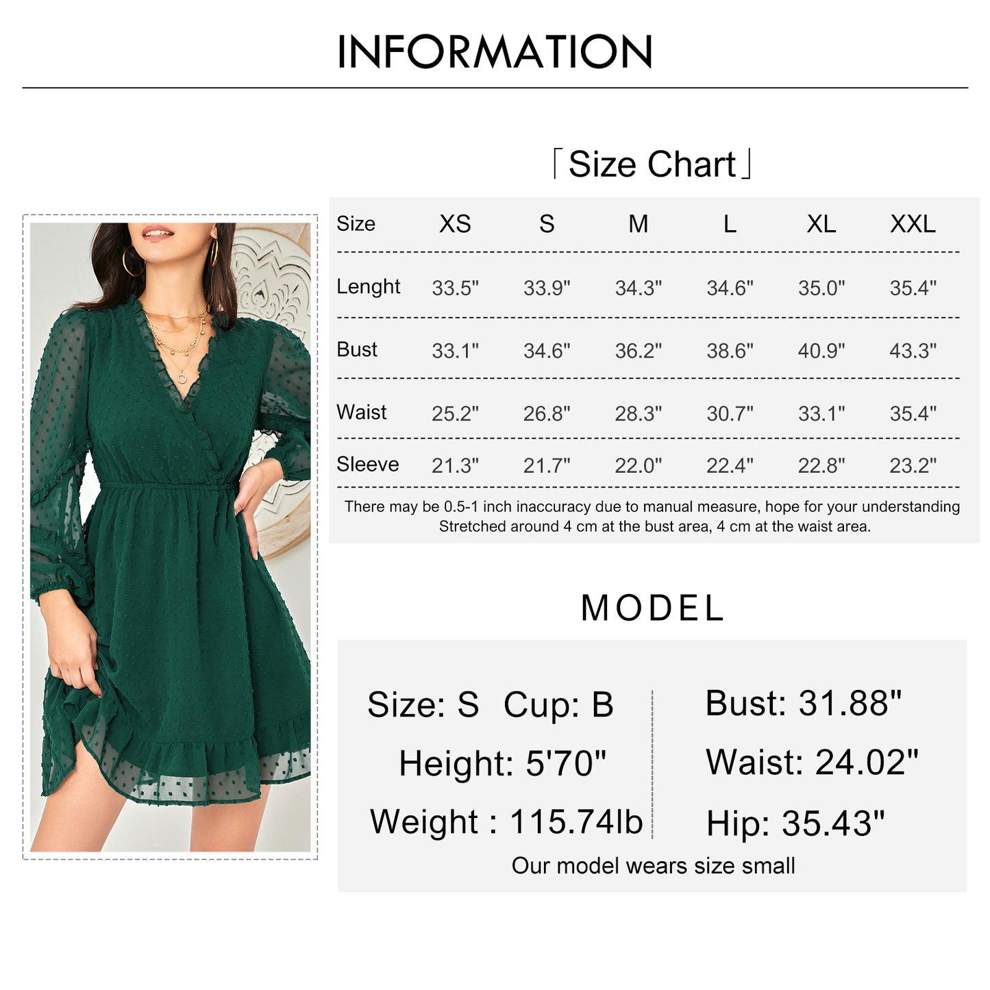 BYINNS Women’s Swiss Dot V Neck Ruffle Mini Dress Long Puff Sleeve Dress Elegant Vintage Cocktail Wedding Guest Dress