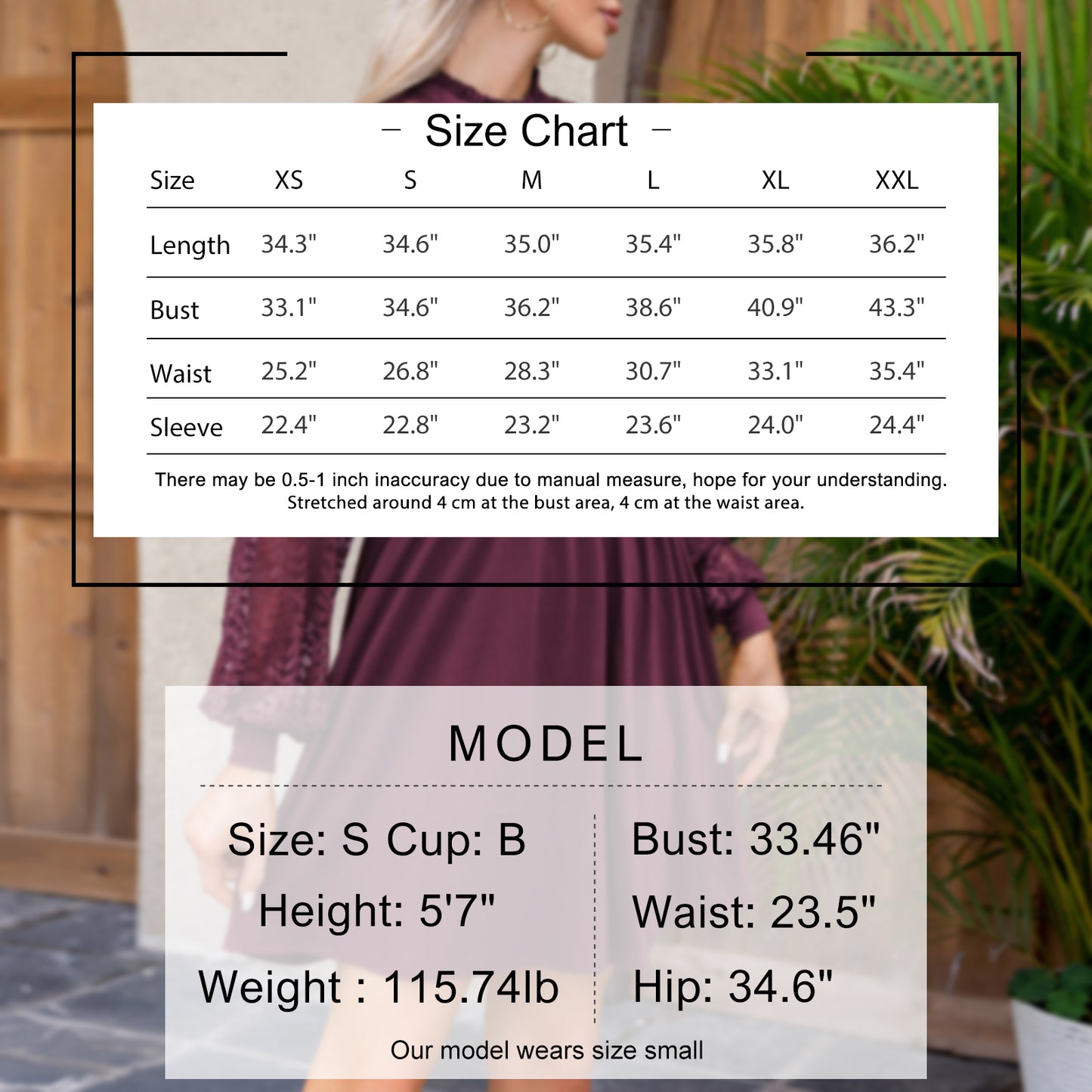 EXLURA Women’s Lace Tshirt Mini Dress Ruffle High Neck Long Puff Sleeve Swing Dress Flowy Wedding Guest Dresses