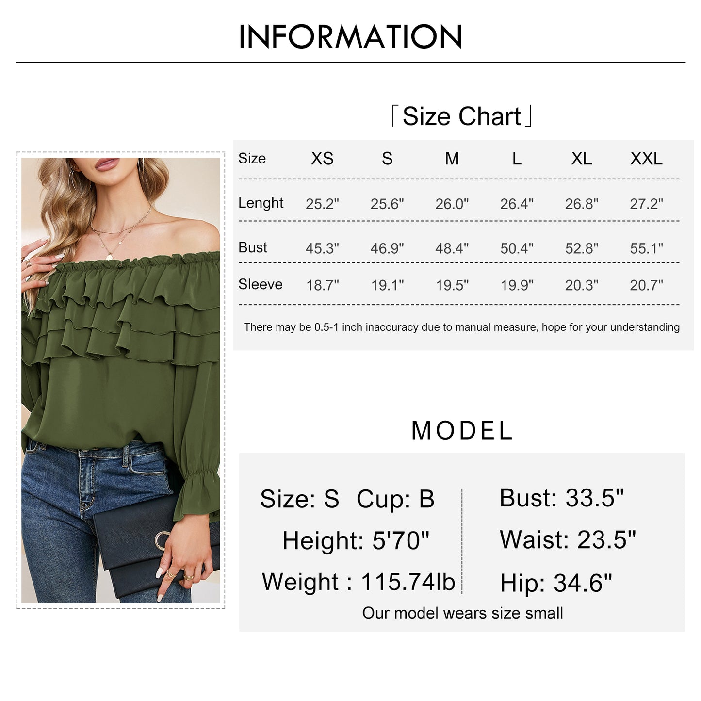 Byinns Women’s Off The Shoulder Layered Ruffle Tops Long Puff Sleeve Flowy Blouses Shirts Party Dressy Tops