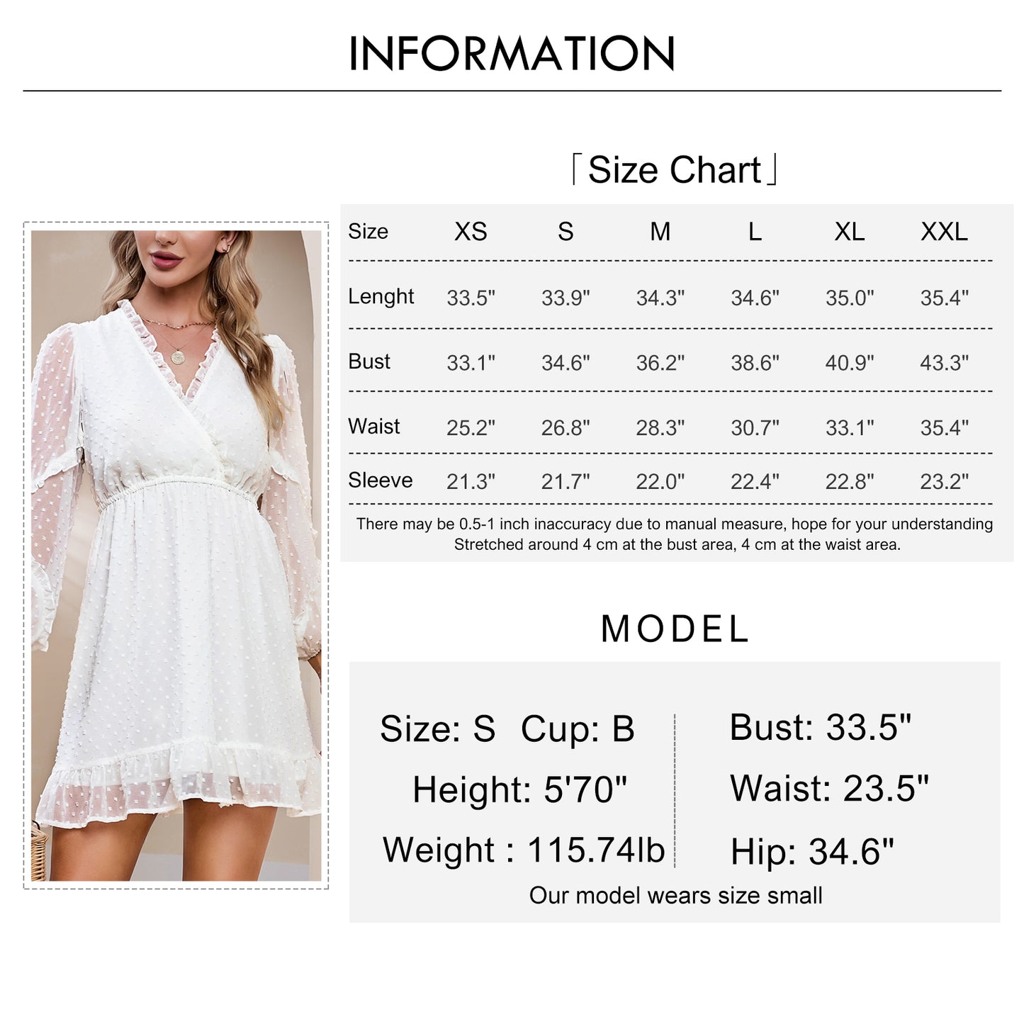 BYINNS Women’s Swiss Dot V Neck Ruffle Mini Dress Long Puff Sleeve Dress Elegant Vintage Cocktail Wedding Guest Dress