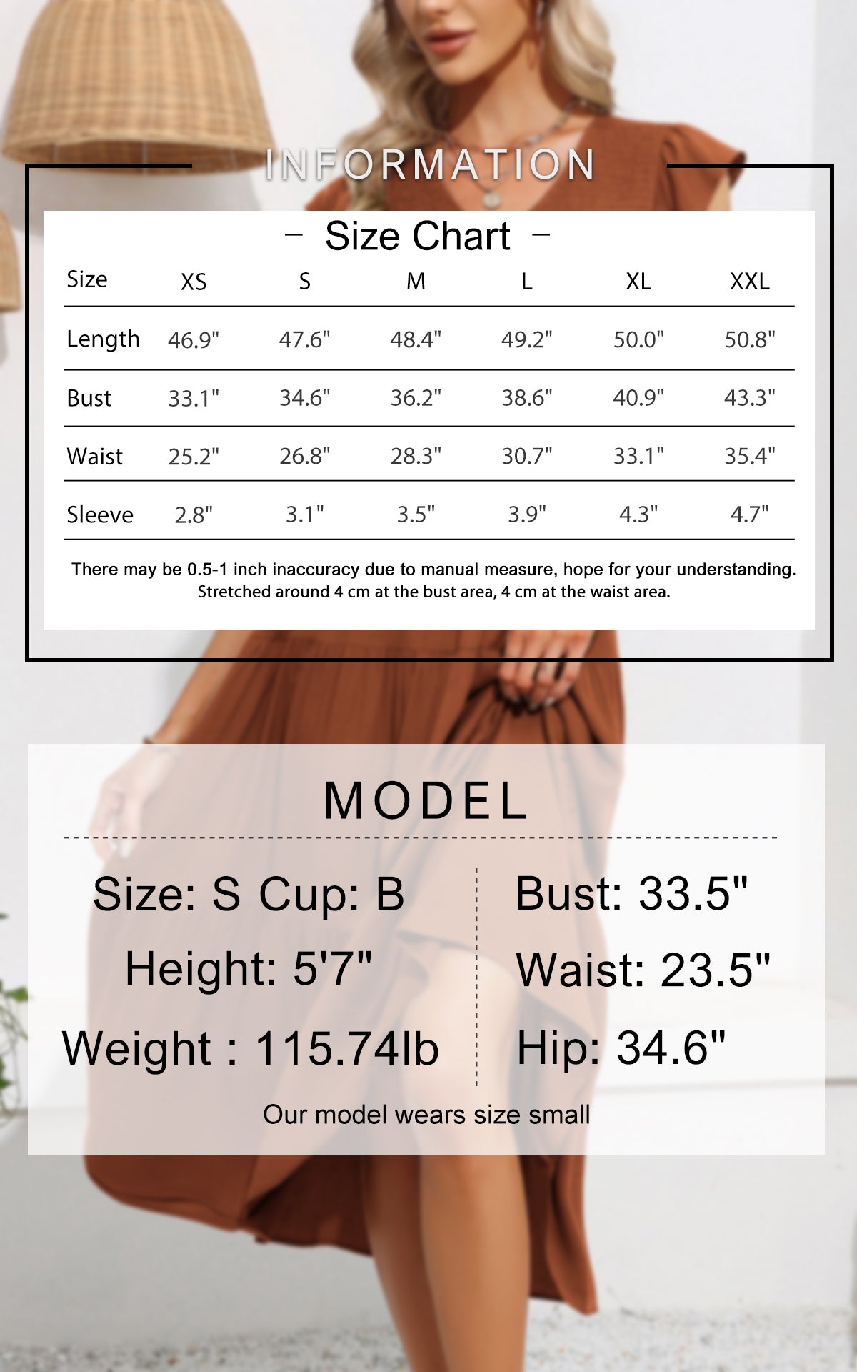 EXLURA Women's Summer Flowy Midi Dress - V Neck Smocked Ruffle Flutter Short Sleeve Boho Wedding Guest Dress