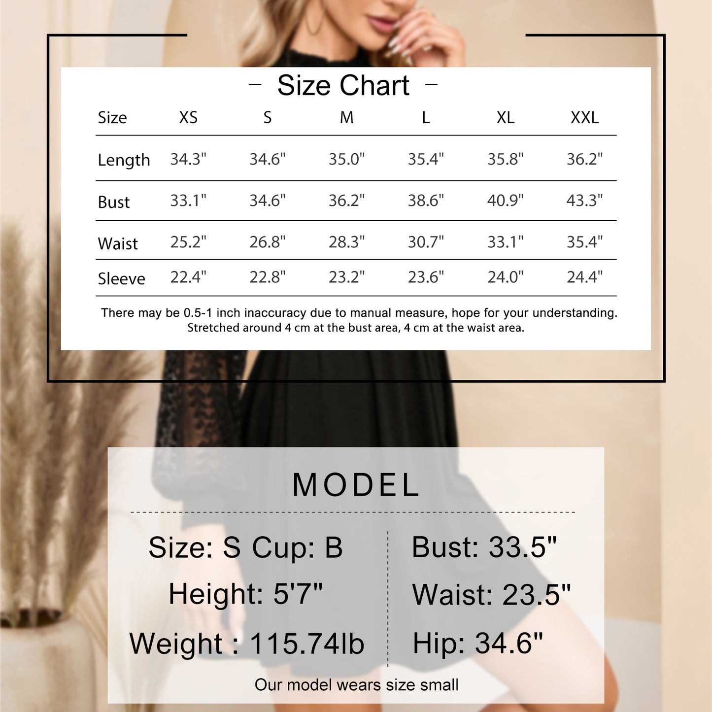 EXLURA Women’s Lace Tshirt Mini Dress Ruffle High Neck Long Puff Sleeve Swing Dress Flowy Wedding Guest Dresses