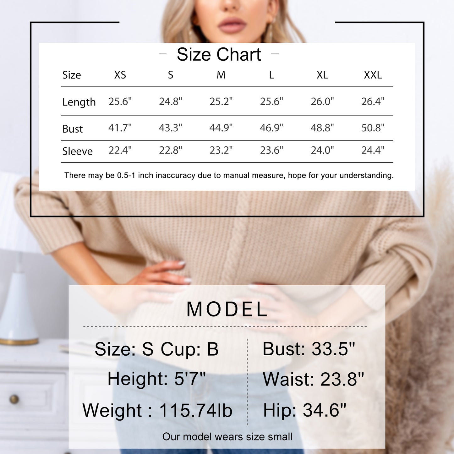 EXLURA Women's V Neck Oversized Sweater Batwing Long Sleeve Chunky Pullover Sweater Sexy Casual Trendy Tops