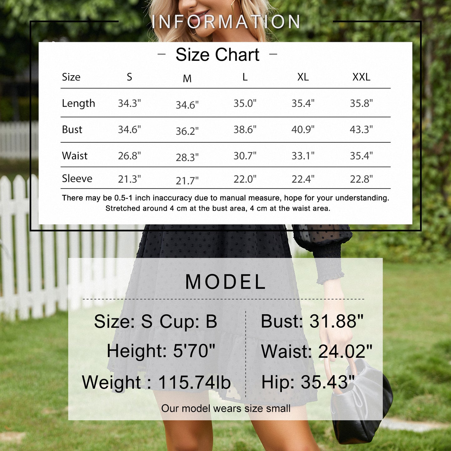 Exlura Women’s Vintage Mini Dress Round Neck Long Sleeve Swiss Dot Empire Waist Skater Dress Babydoll Casual Dress